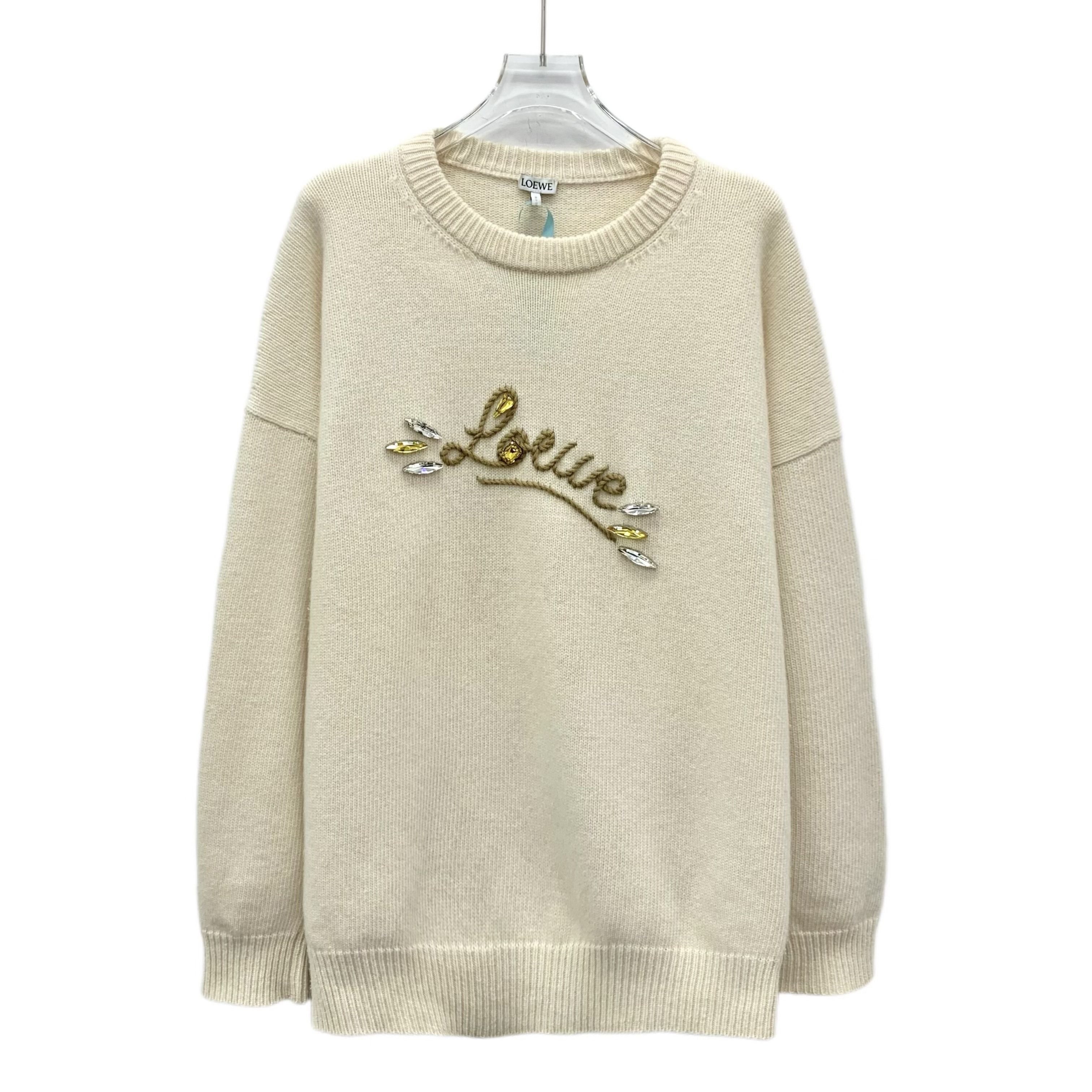 Loewe Loewe Logo Embroidered Wool Sweater Off-White (L) Size L / US 10 / IT 46 - 1 Thumbnail