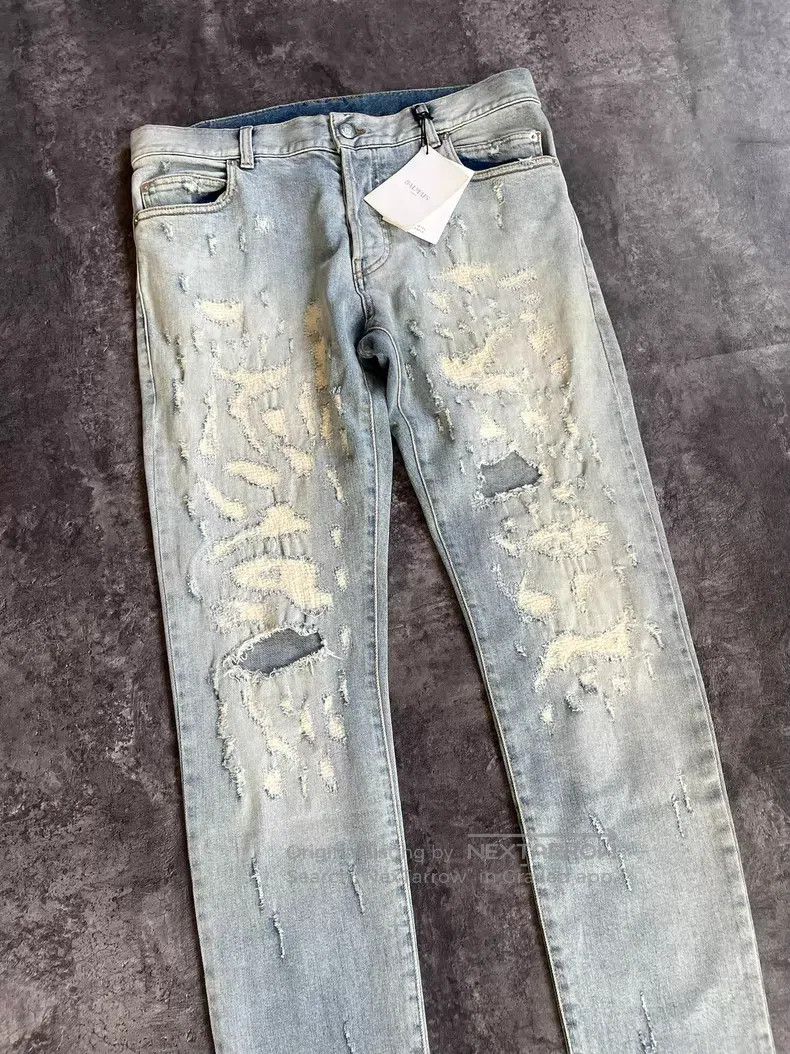 Balmain BALMAIN Blue Washed Large Destroyed Faded Denim Jeans Size US 32 / EU 48 - 3 Thumbnail