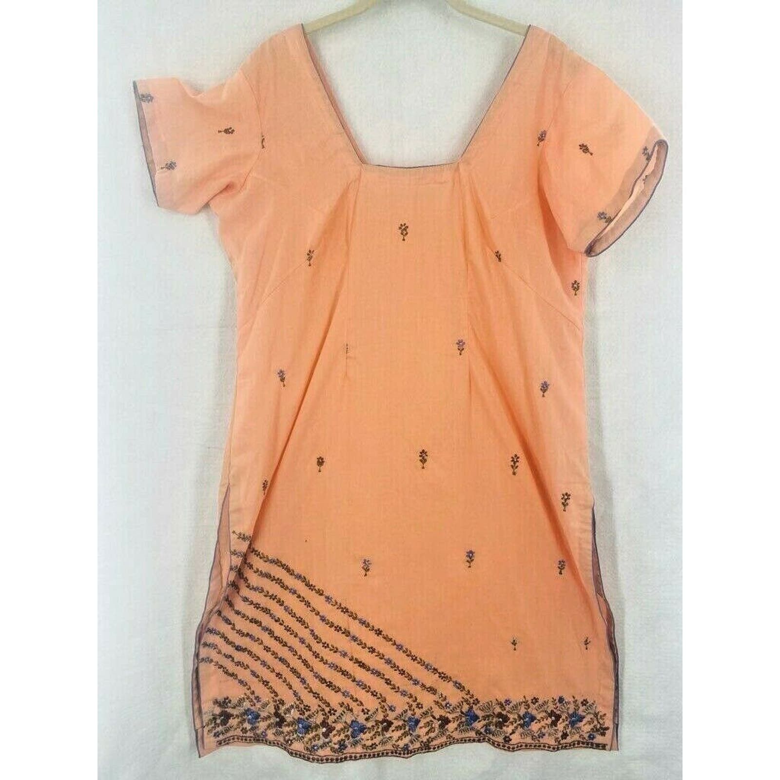 image of Womens Tunic Top Orange Floral Embroidered Slit Plus 1X (Size XL)