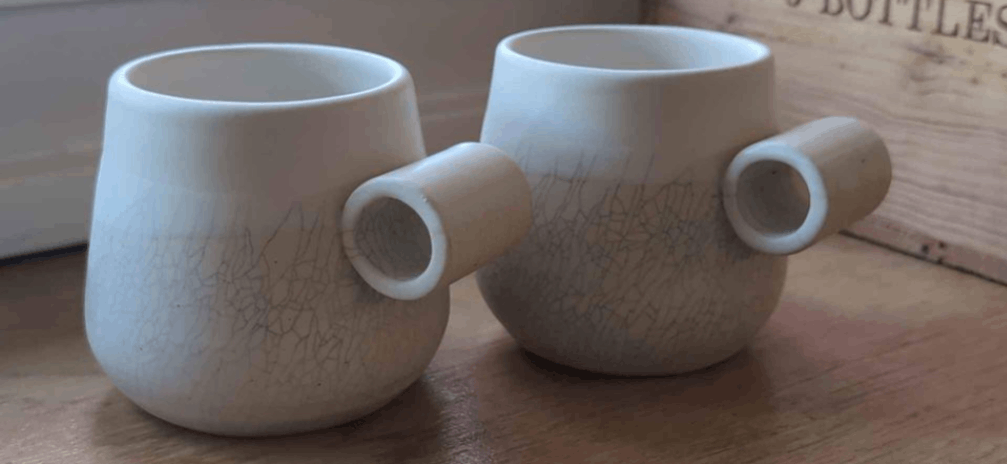 Other Match Stoneware - White Crackle Knuckle Mugs, Set of 2 Size ONE SIZE - 2 Thumbnail