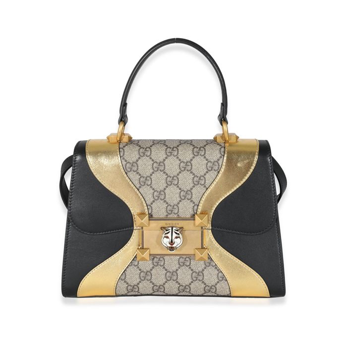 Gucci Gucci Black Gold Leather GG Supreme Osiride Small Top Handle Bag ...