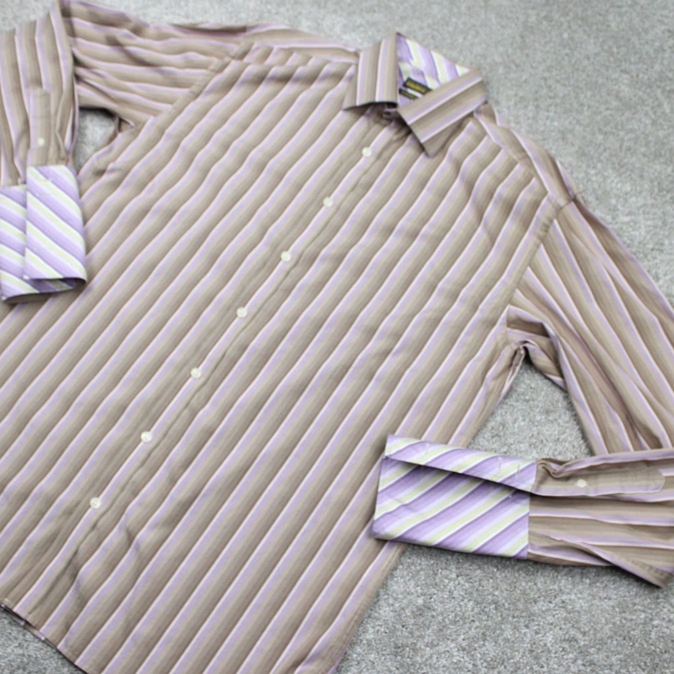 Ted Baker Ted Baker Dress Shirt Men 17, 43.5 Brown/Purple Cotton Long Sleeve French Cuff L/S Button-Down 90s London Dress Shirt Mens Size 46R - 4 Thumbnail