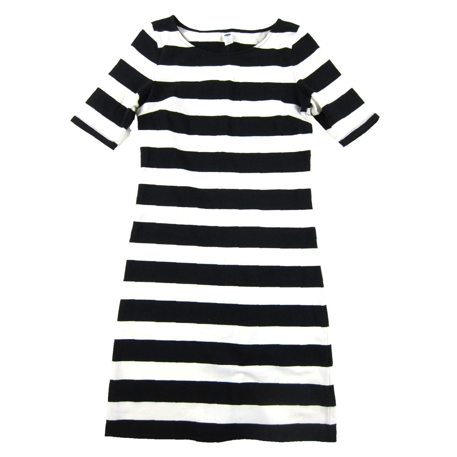 Old Navy Old Navy Cotton Stretch White Black Stripe Short Sleeve Tunic Shift Dress S Tall Size 28" / US 6 / IT 42 - 2 Thumbnail