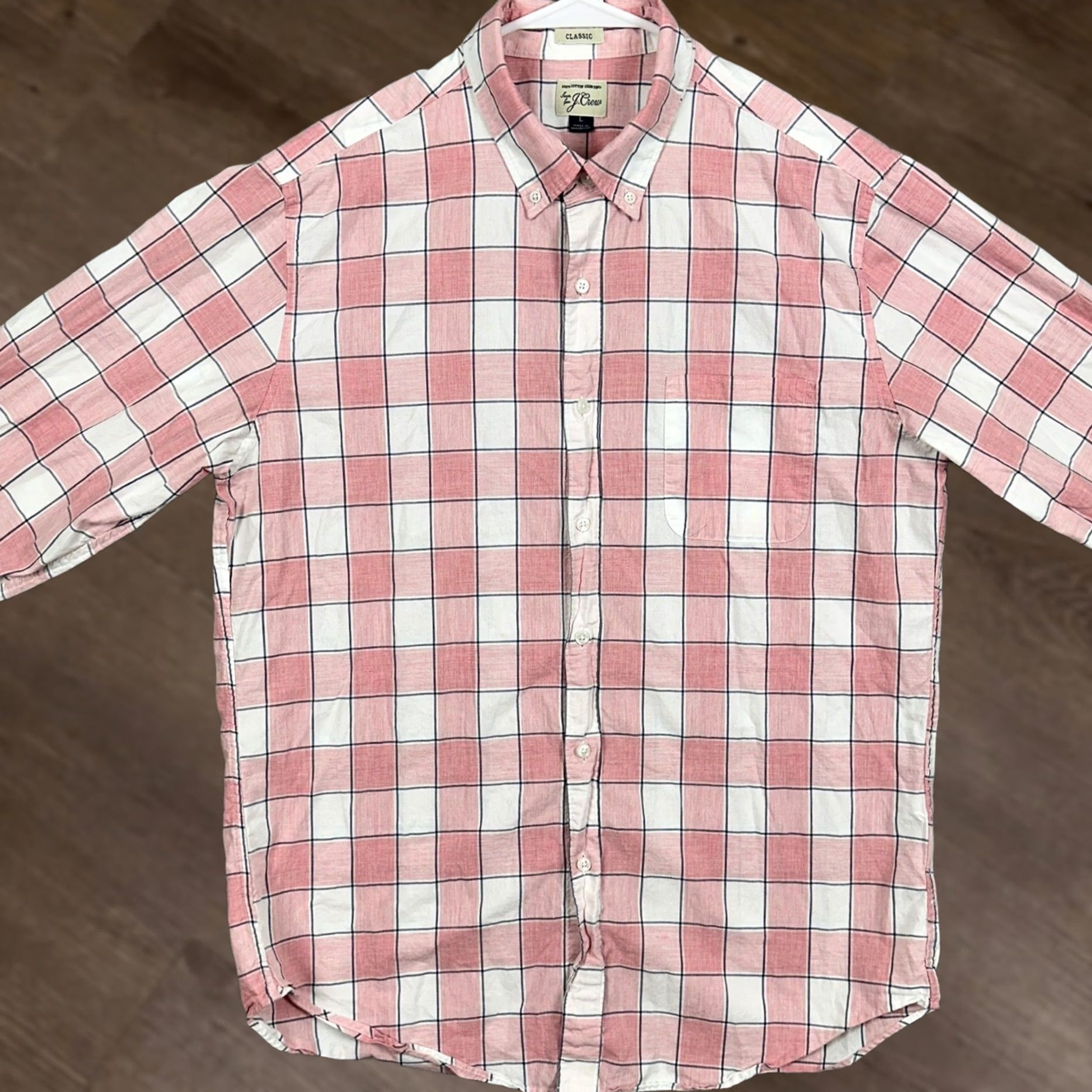 J.Crew J. Crew Button-Down Shirt Plaid Pink White Classic Fit Long Sleeve Men L EUC Size US L / EU 52-54 / 3 - 1 Thumbnail