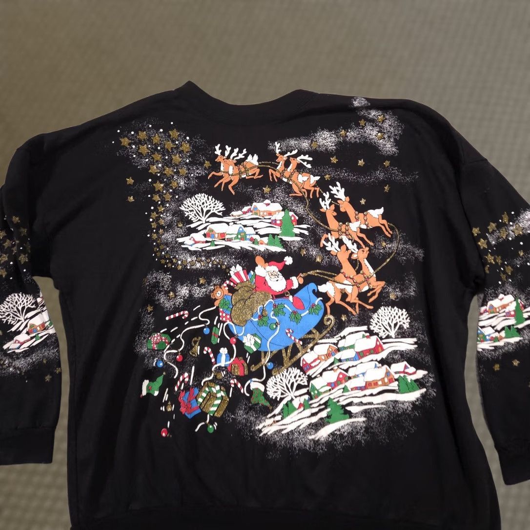 Vintage Santa Claus Christmas Sweatshirt Mens XL Black Glitter Graphic Fleece Pullover Size US XL / EU 56 / 4 - 1 Thumbnail