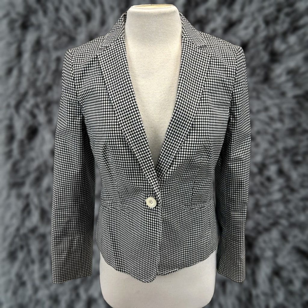 Talbots Talbots Blazer Shirt Women’s 4 Black White Gingham Cotton Lined One-Button Long Sleeve Vintage? (No N/A) Size S / US 4 / IT 40 - 1 Thumbnail
