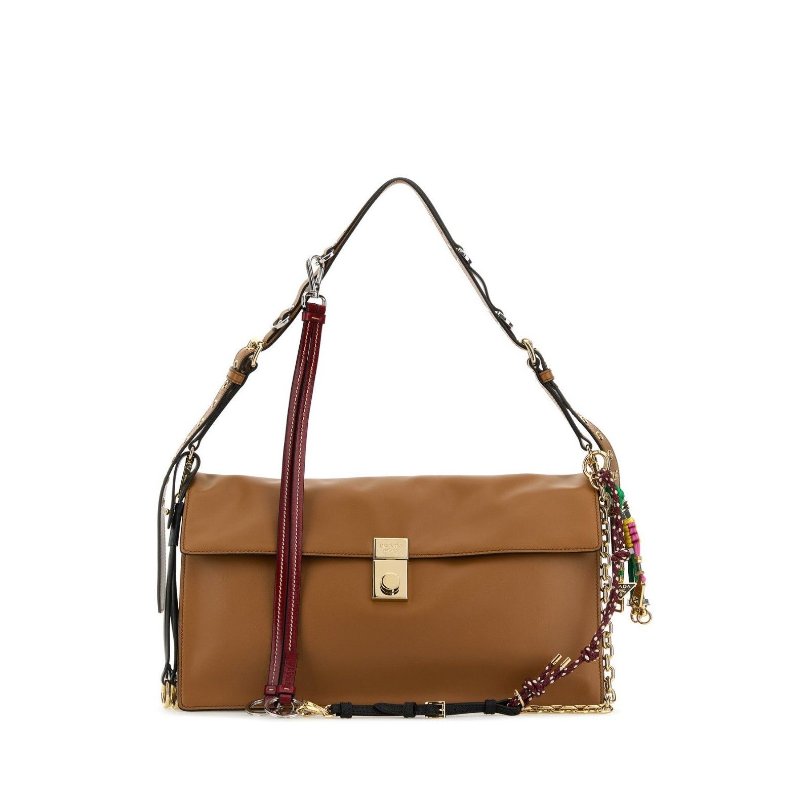 Prada PRADA Soft Sound Large $5400 Brown Leather Charms Shoulder B Size ONE SIZE - 1 Thumbnail