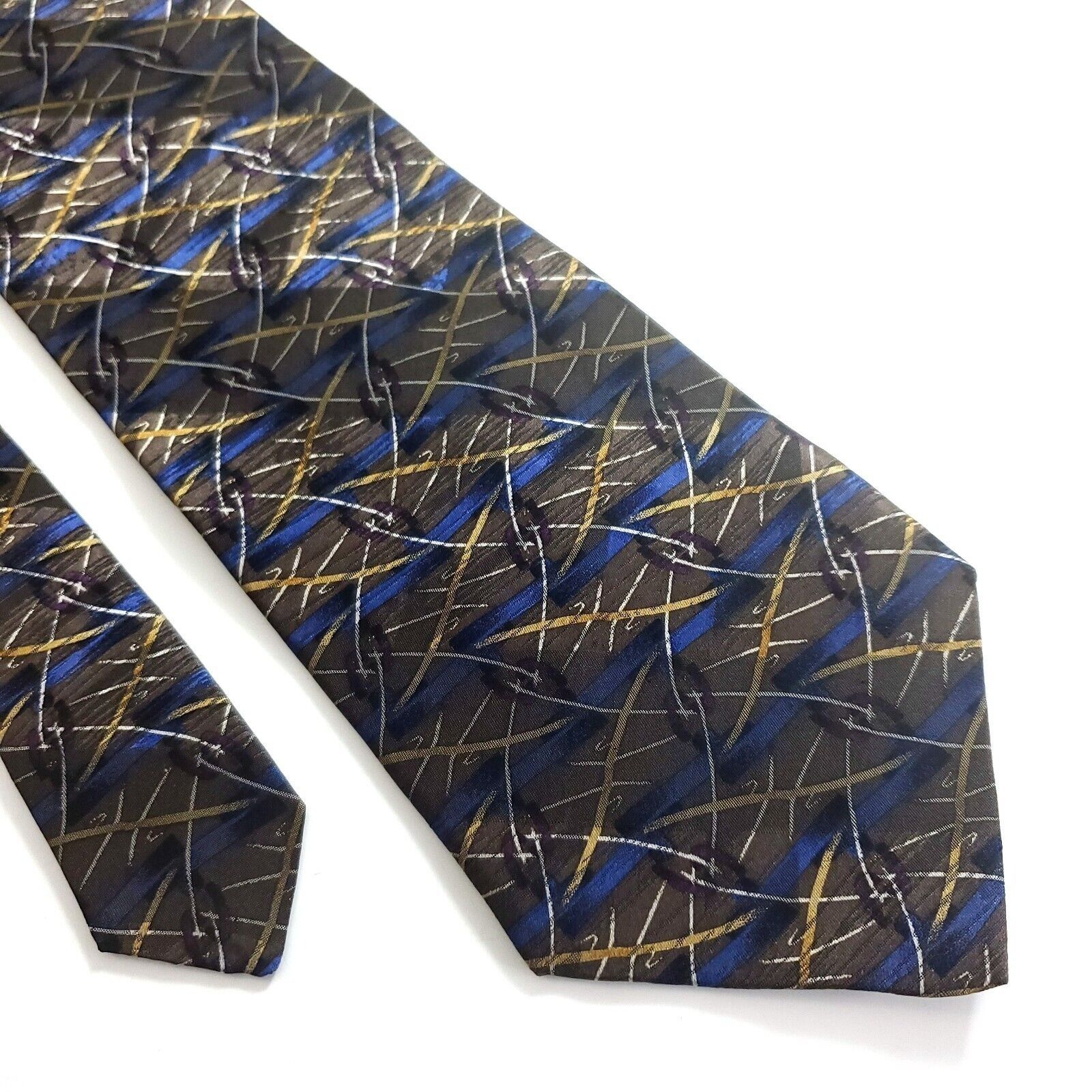 Woodward Woodward Green Tan Blue Abstract Geometric Print Wide Silk T Size ONE SIZE - 1 Thumbnail