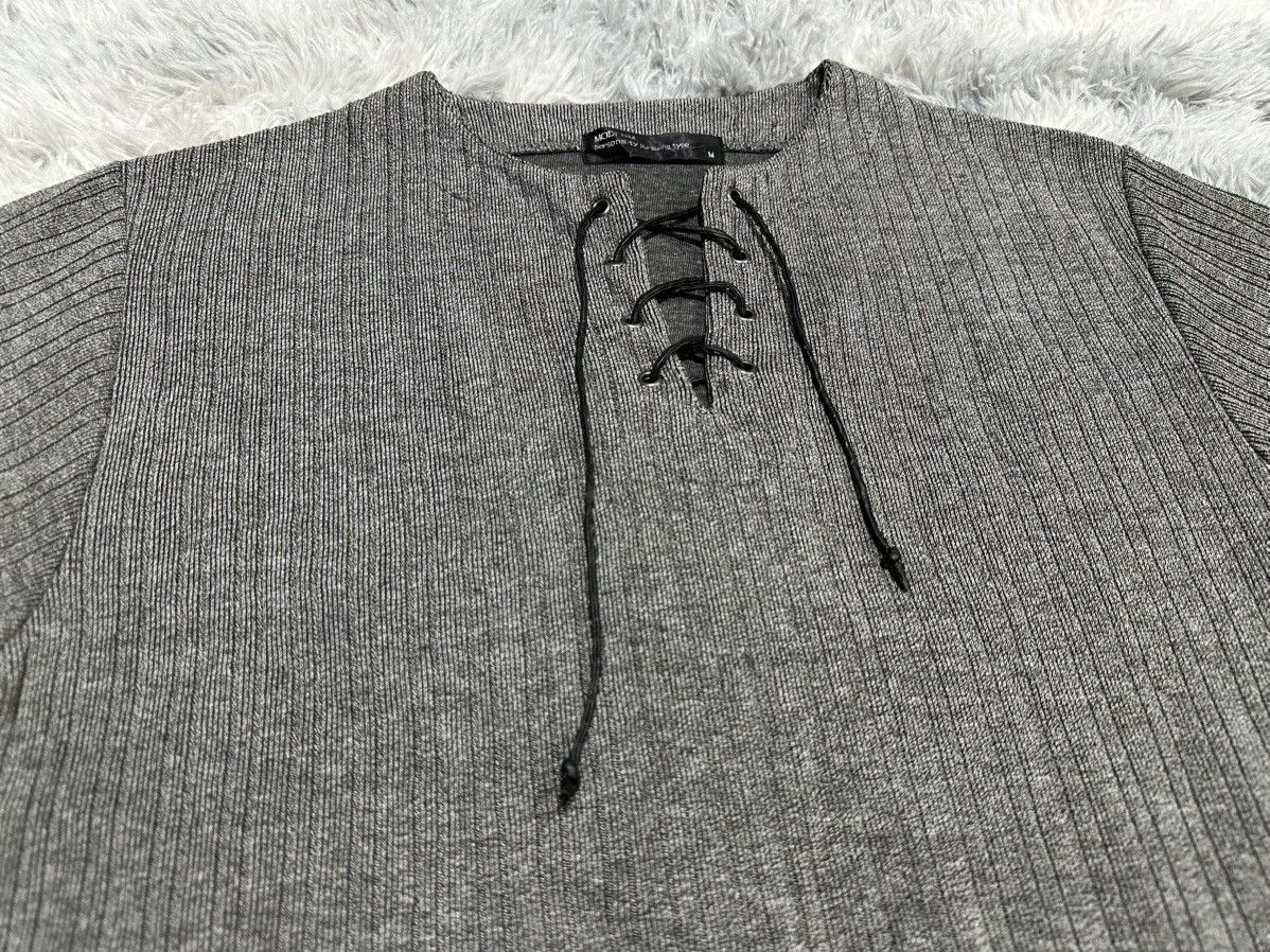 If Six Was Nine 🔥Sick Y2K Moderm Waxed Laces Up Ribbed Shirt Vkei Goth Punk Size US M / EU 48-50 / 2 - 1 Thumbnail