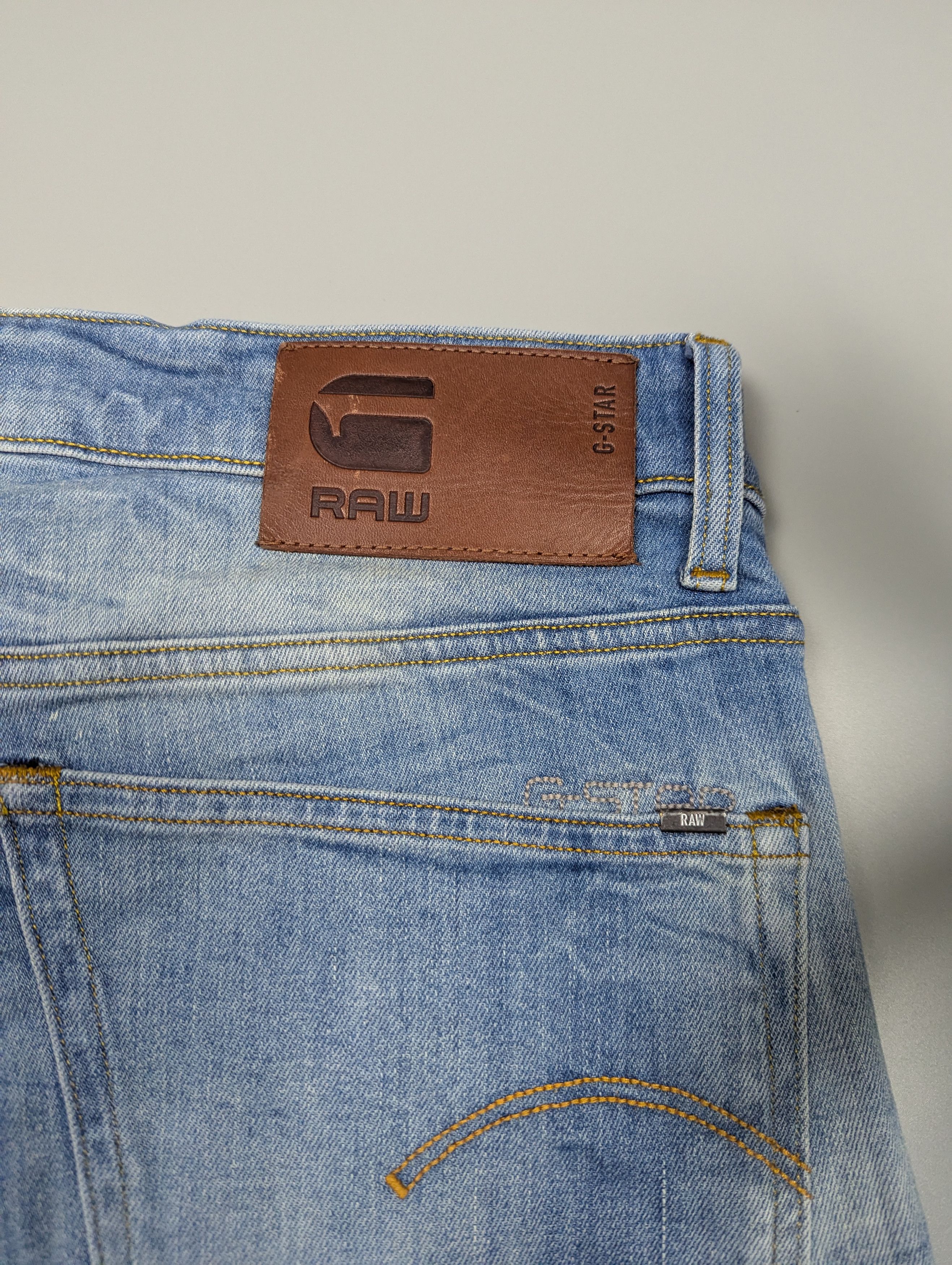 G-Star G - Star RAW Distressed Light Blue Straight Tapered Jeans Size US 33 - 12 Thumbnail