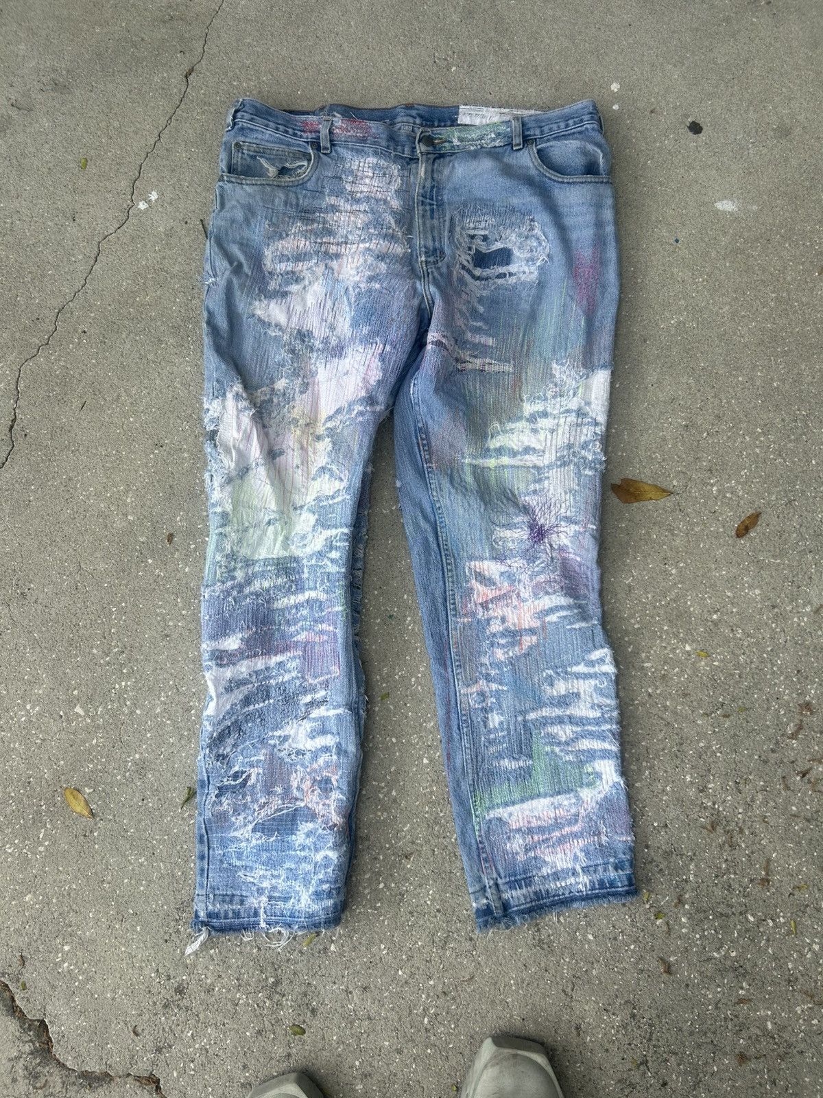 Other 1/1 Your World distressed repaired denim light blue jeans Size US 42 / EU 58 - 1 Thumbnail