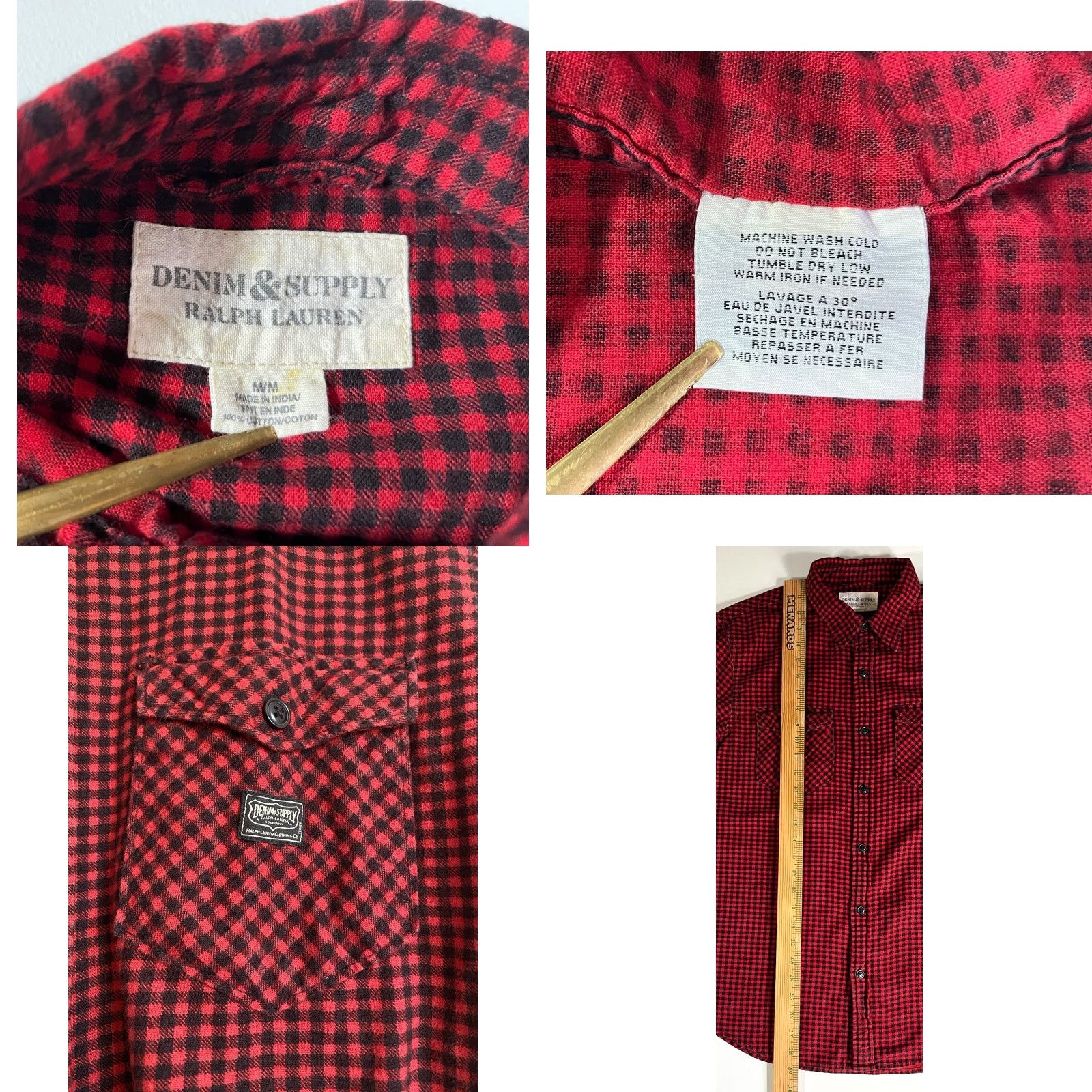 Vintage Ralph Lauren Denim & Supply Button-Up Flannel Shirt Gingham Sz M Mens Red Black Check Cotton Long Sleeve Utility Pockets Vintage/Pre-owned Size US M / EU 48-50 / 2 - 8 Thumbnail