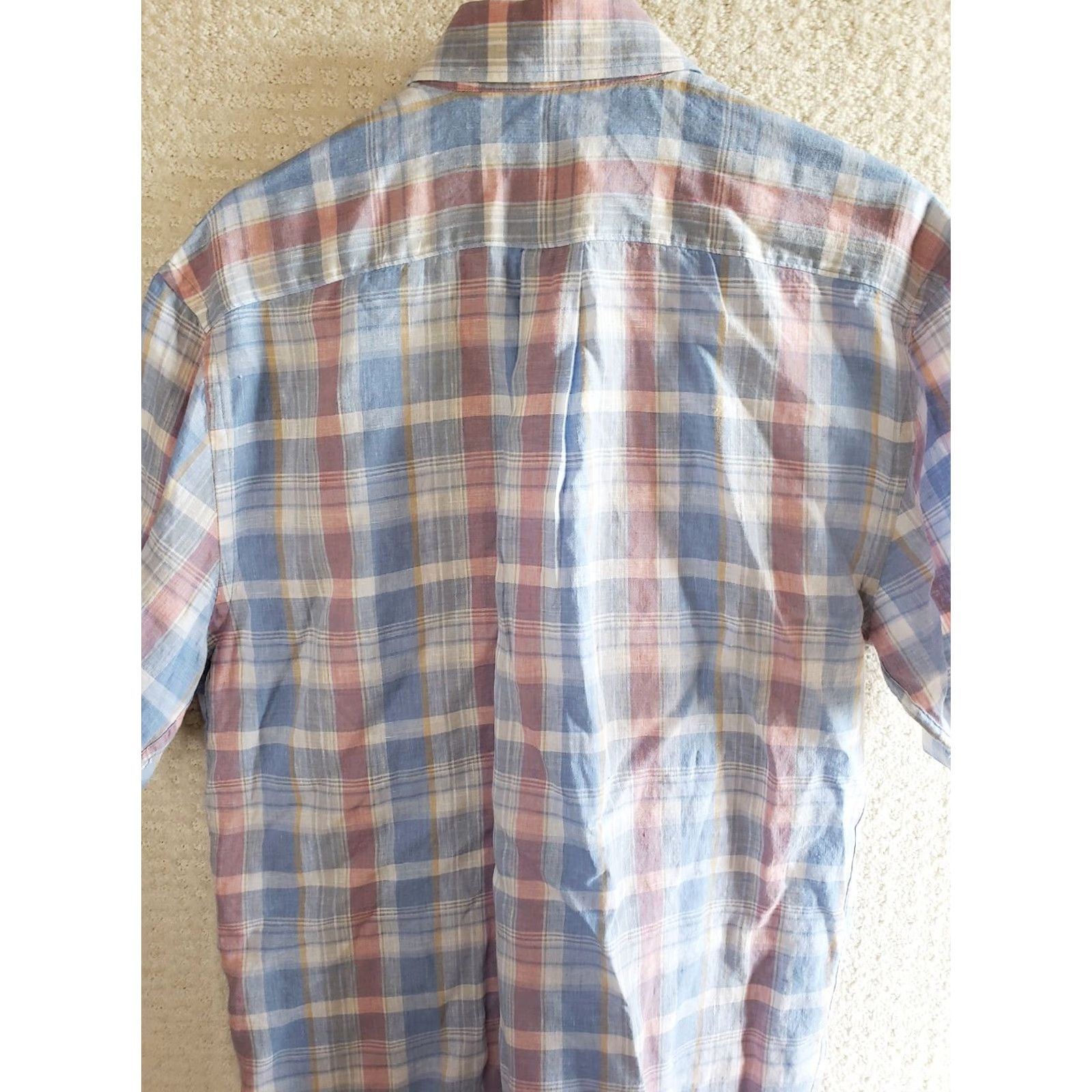 Vintage VINTAGE Alan Flusser 100% Linen Shirt Mens M Blue-Pink Plaid Short Sleeve Button Up Size US M / EU 48-50 / 2 - 7 Thumbnail