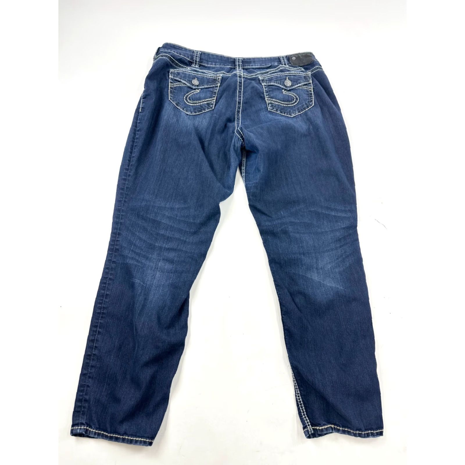Silver Jeans Co. Silver Jeans Women 22x31 Blue Denim Thick Stitch Western Glove Works Suki Skinny Jeans Size 40" / US 18 - 2 Thumbnail