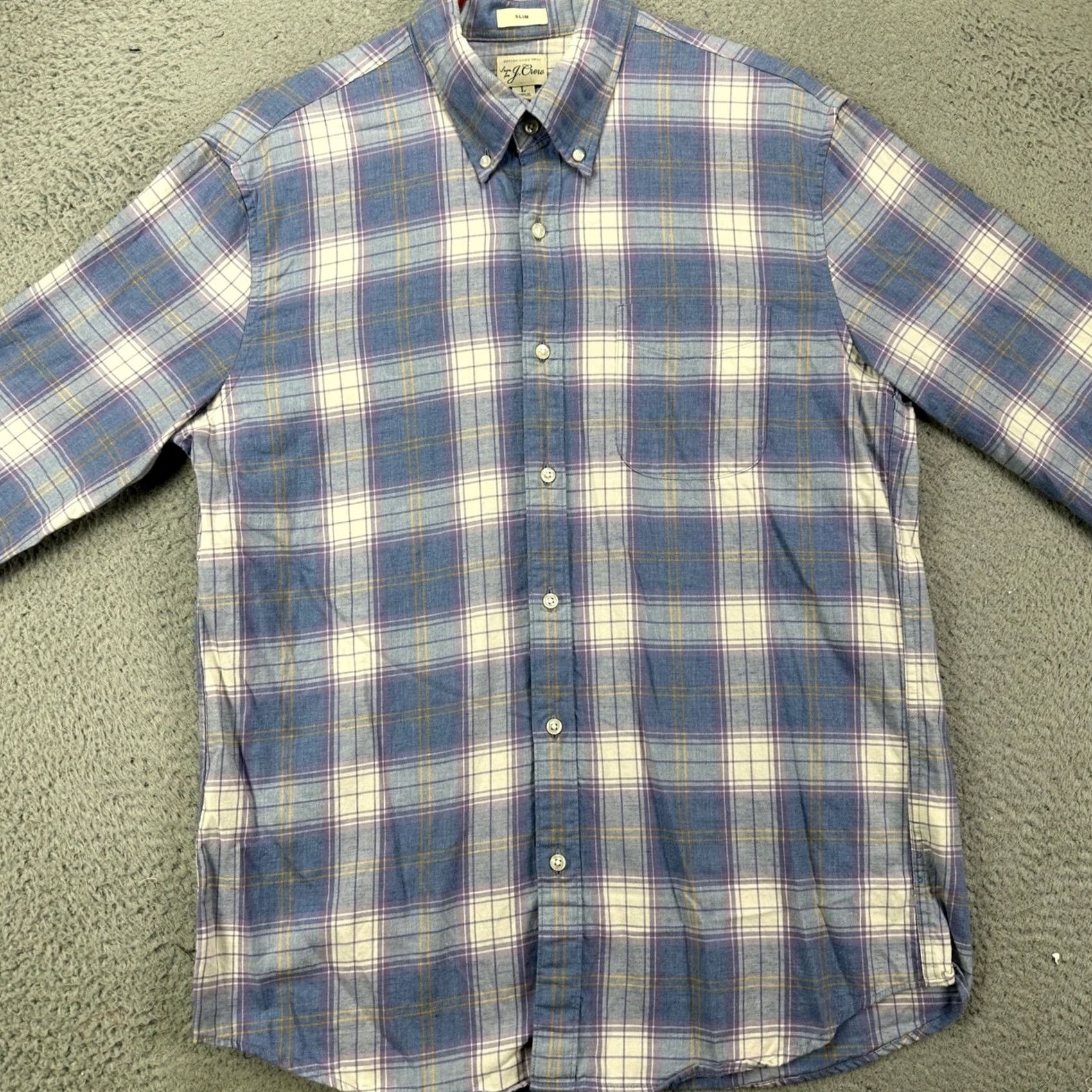 J.Crew J. Crew Shirt Button-Down Mens Large Blue Purple Plaid Linen Blend Twill Pocket Size US L / EU 52-54 / 3 - 3 Thumbnail