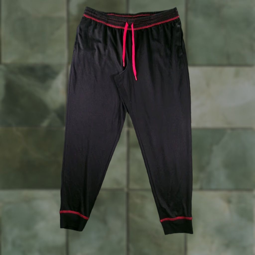 Vintage Joyspun Pants Womens L Black Red Trim Drawstring Jogger Lounge Elastic Waist Size 36" / US 14 / IT 50 - 1 Thumbnail