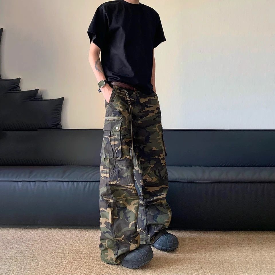 Japanese Brand × Vintage Cargo Pants Men Loose Casual Multi-pocket Baggy Elastic Size US 29 - 1 Thumbnail