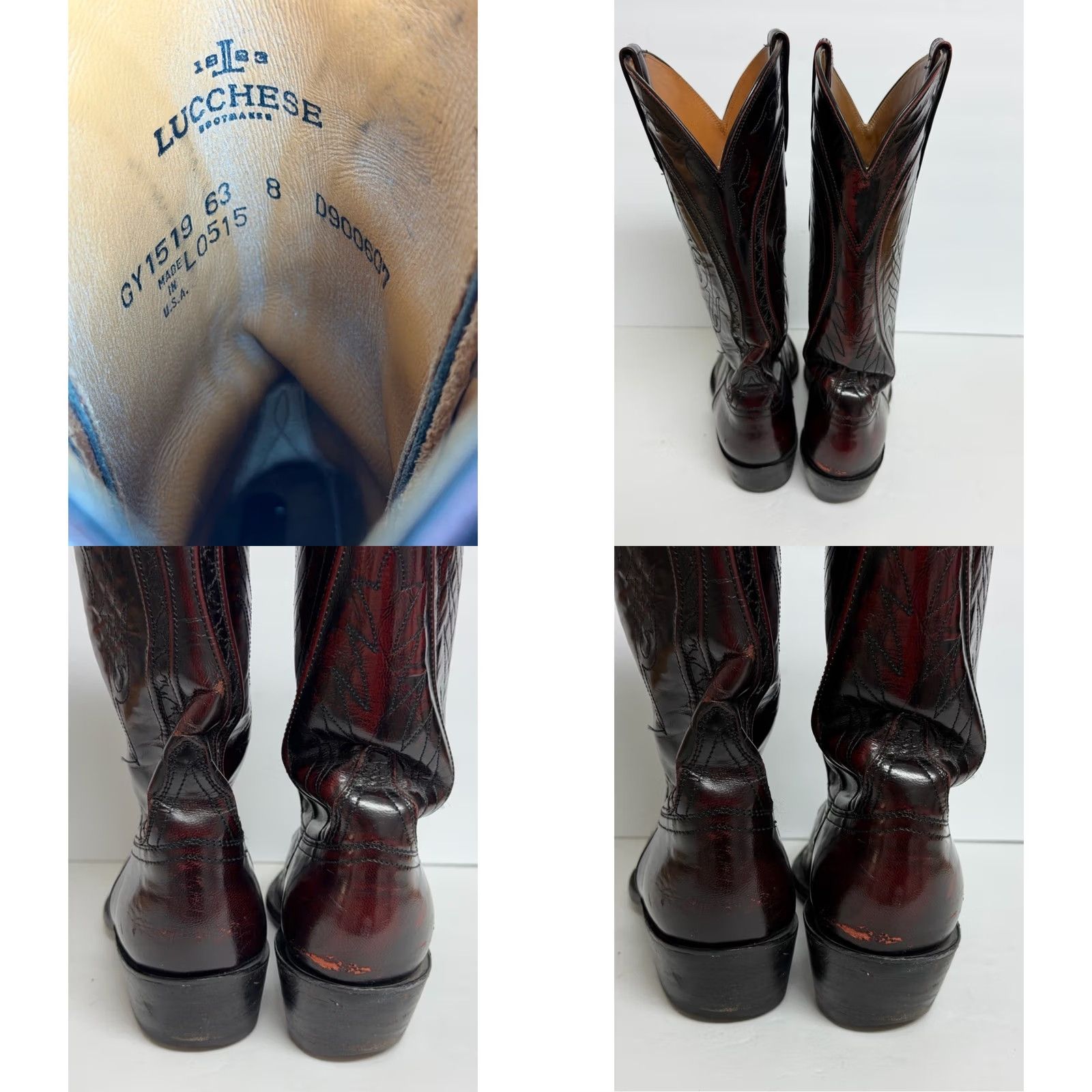 Vintage VTG Lucchese Cowboy Boots Mens 8 D Black Cherry Leather Western USA Boots XL? Wait Size US 8 / EU 41 - 8 Thumbnail