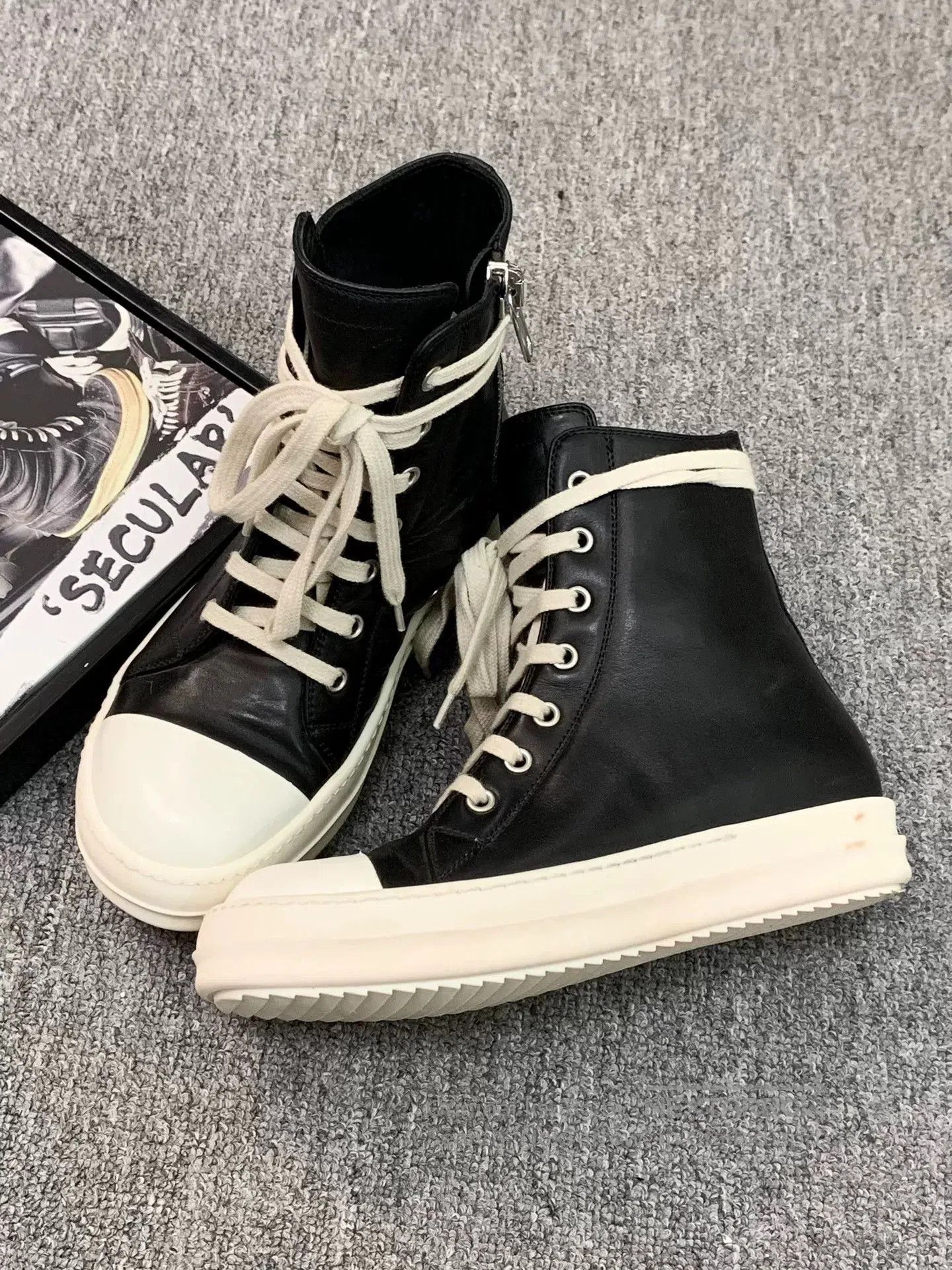 Rick Owens rick owens high top leather sneakers. Size US 6 / EU 39 - 3 Thumbnail