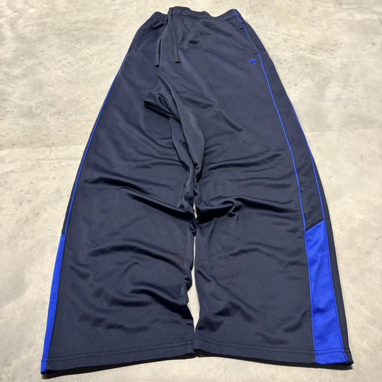 Japanese Brand × Vintage Crazy Vintage Y2K/2000s Baggy Navy Blue Blue Striped Streetwear Essential Track Pants! Size US 36 / EU 52 - 2 Thumbnail
