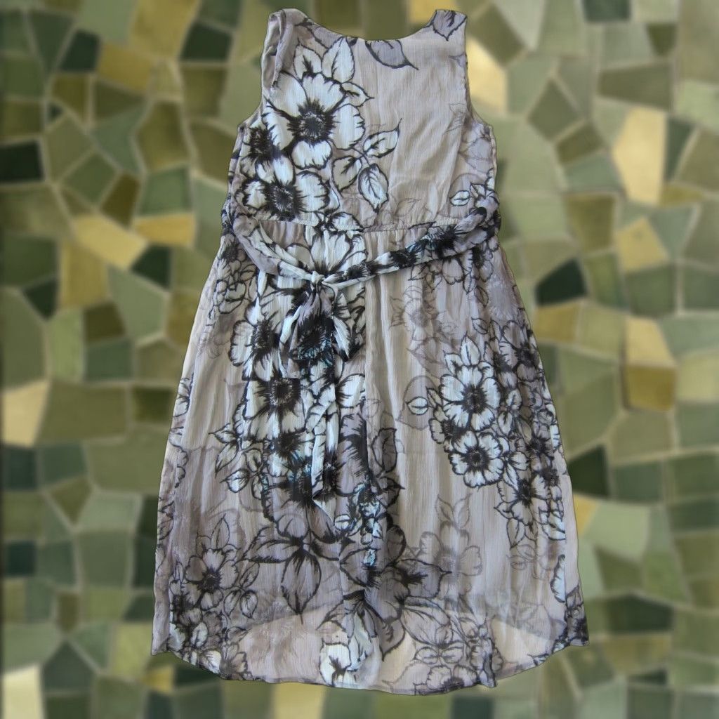Vintage Motherhood Maternity Grey Blue Floral Empire Sheath A-Line Jumper Tank Dress S Size S / US 4 / IT 40 - 1 Thumbnail