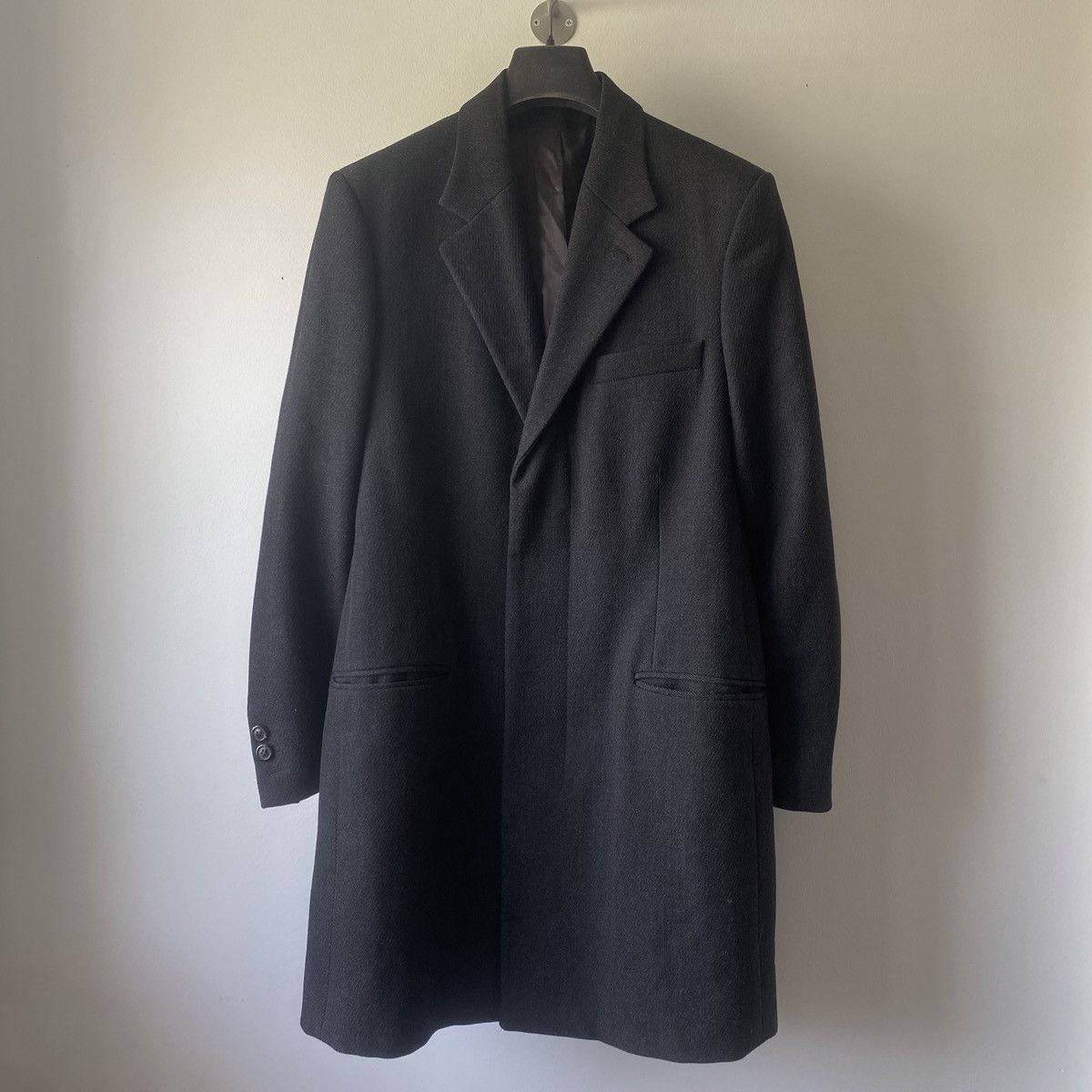 image of Maison Margiela Aw2003 Martin Margiela Shoulder Padded Wool Coat in Dark Gray, Men's (Size Medium)