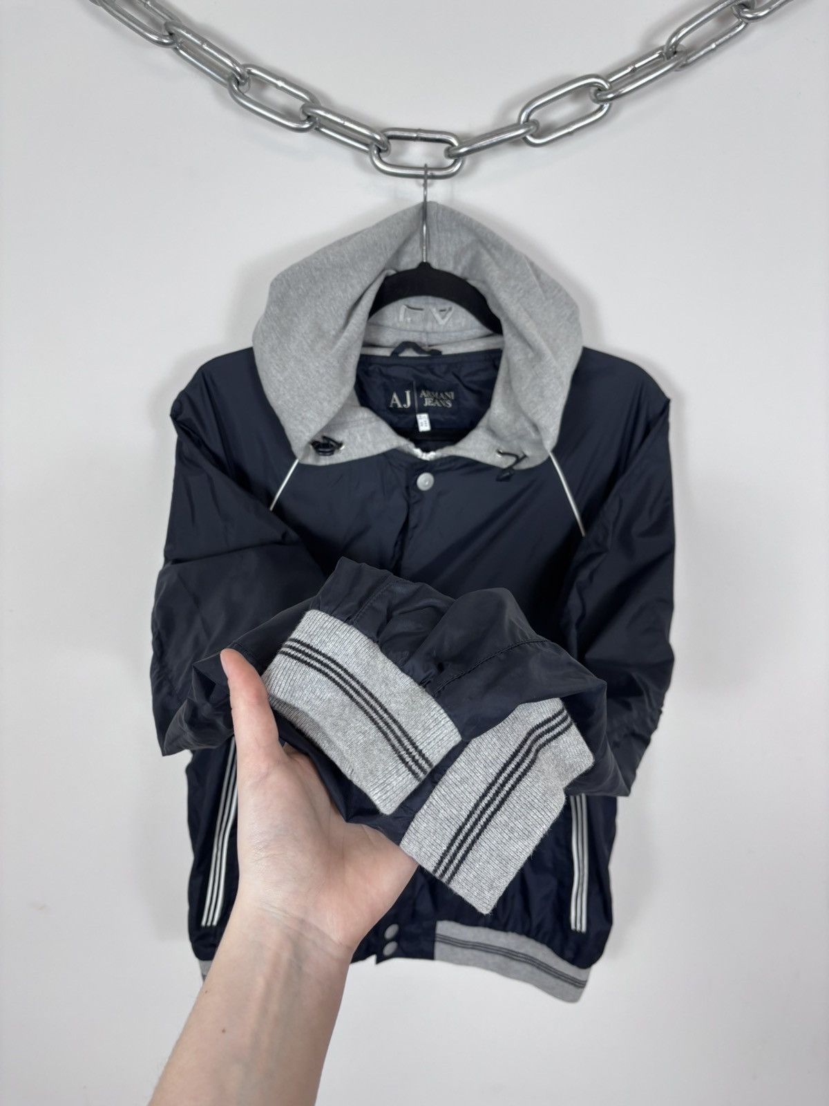 Armani Armani Jeans Men’s Hooded Bomber Jacket Navy Blue/Grey Size US L / EU 52-54 / 3 - 11 Thumbnail
