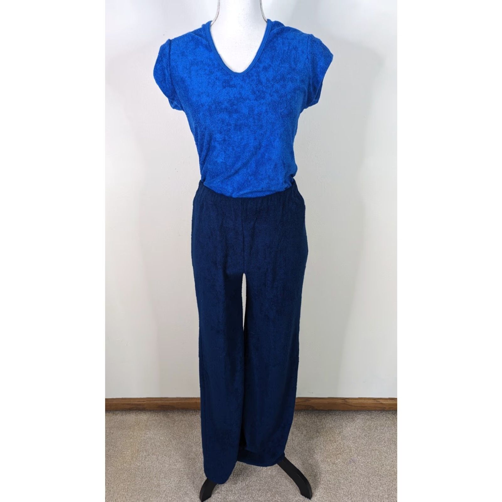 Bell VINTAGE 60s Womens 2 Piece Bell Bottoms Top Set Blue Terry Cloth Small 4/6 1960s Beachwear Womens Sets Size 4XL / US 24-26 - 4 Thumbnail