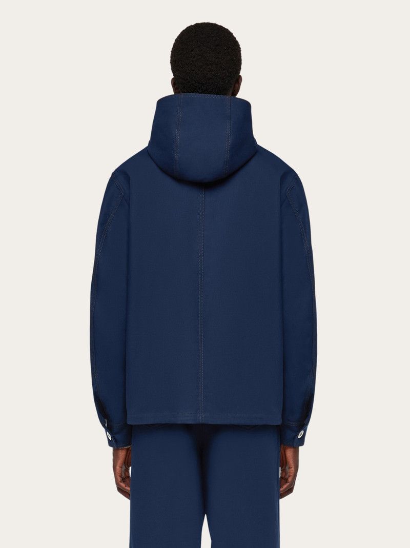Salvatore Ferragamo o1s1rm0126 Denim Hooded Blouson Jacket in Blue Size US S / EU 44-46 / 1 - 4 Thumbnail