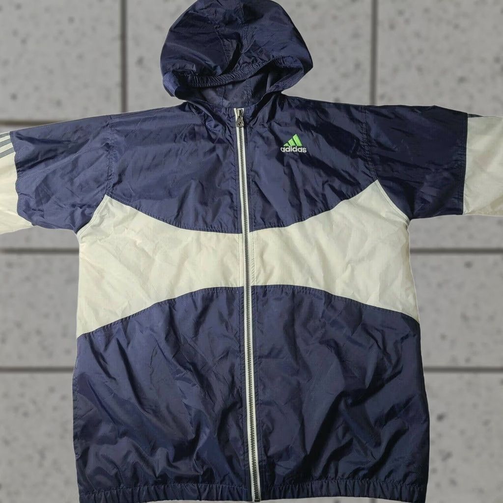 Adidas VINTAGE adidas Windbreaker Jacket Zip 3 Stripe Mens XL Hooded Blue Striped Casual Outdoor Size US XL / EU 56 / 4 - 1 Thumbnail