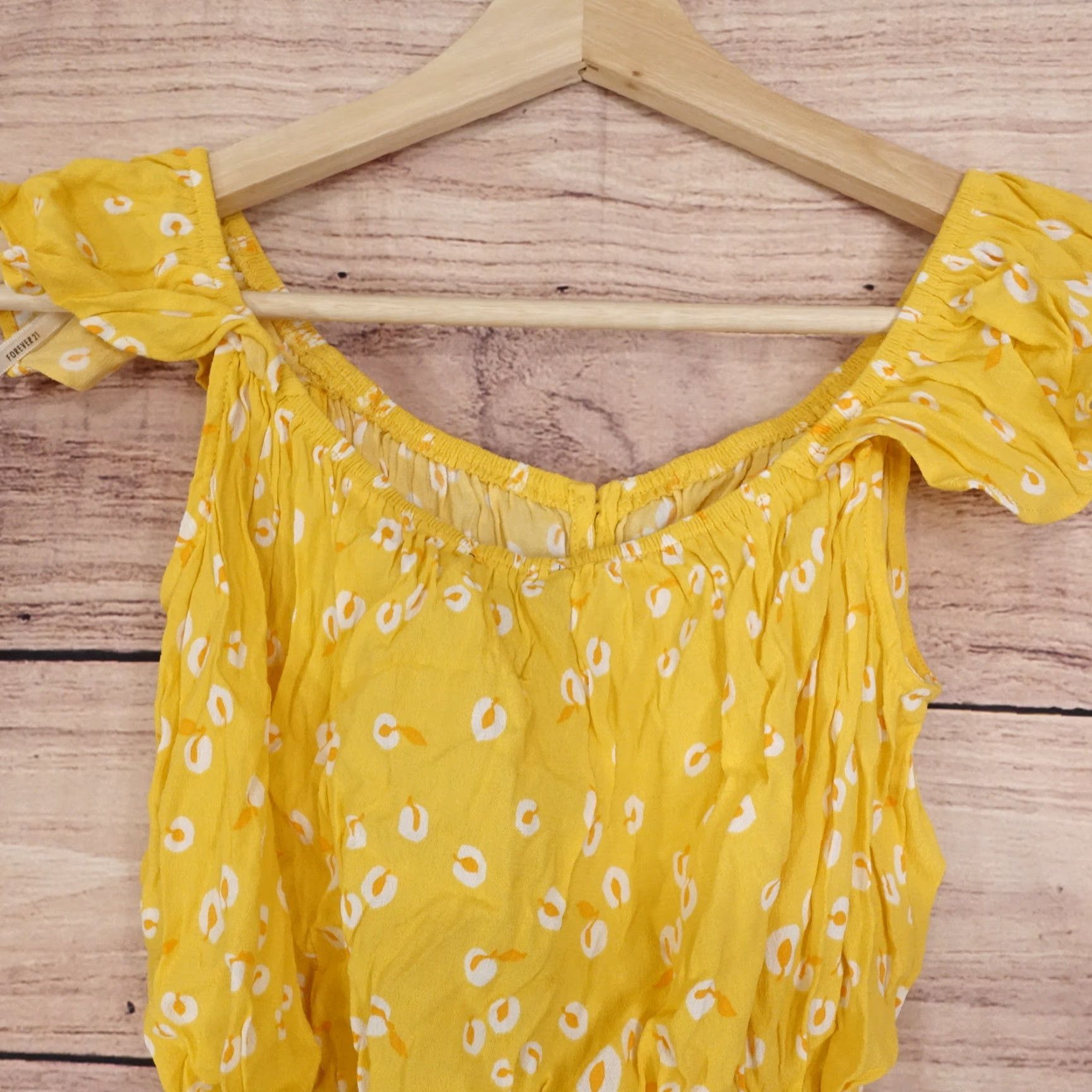 Forever 21 VINTAGE FOREVER 21 Women’s Crop Top Short Sleeve Collared Blouse S Yellow Casual Summer Size S / US 4 / IT 40 - 4 Thumbnail