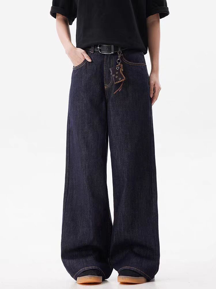 Japanese Brand × Jean Straight Leg Vintage Dark Blue Wide Leg Loose Jeans Size US 30 / EU 46 - 1 Thumbnail