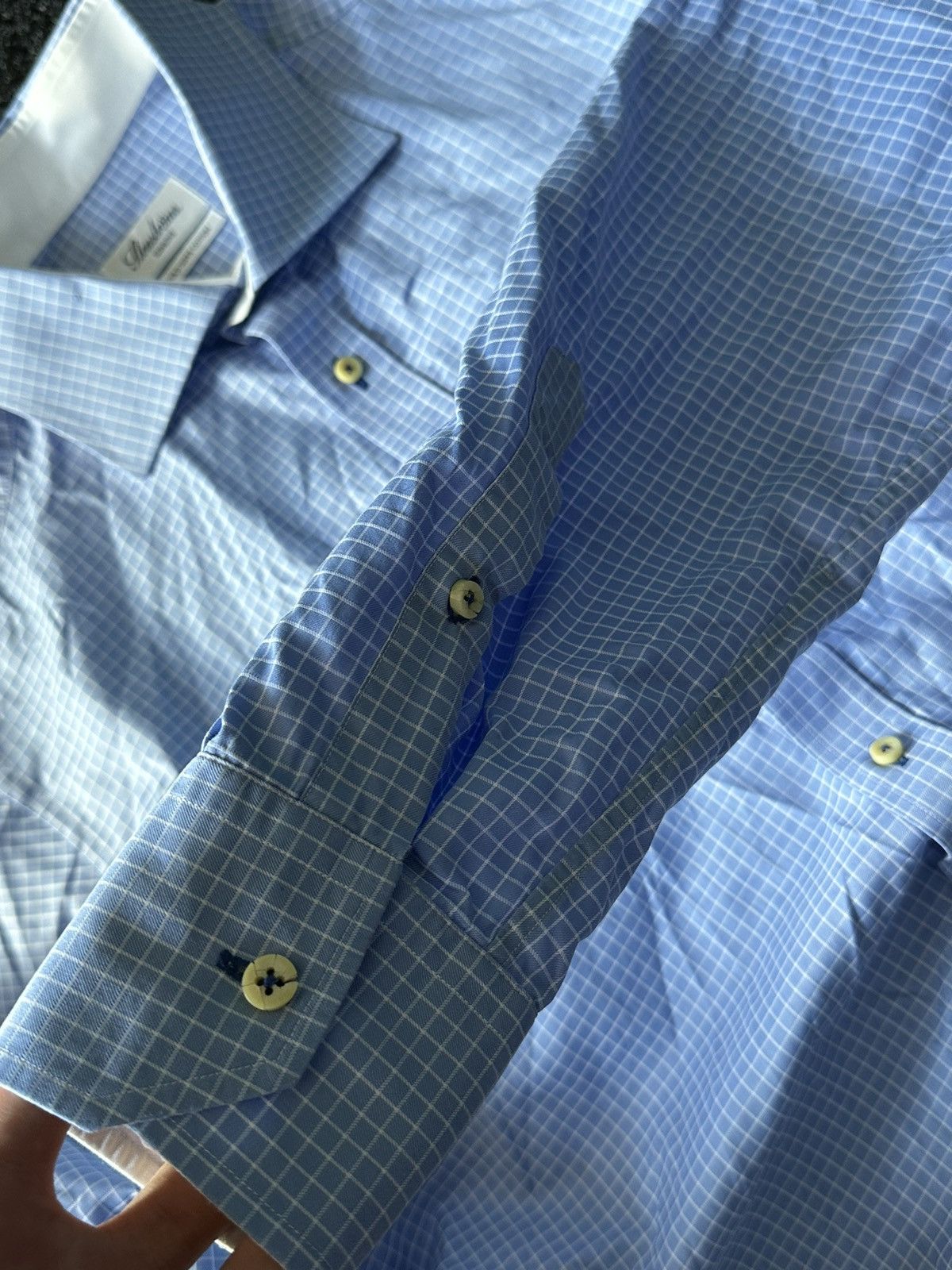 Designer × Strenstroms × Vintage Strenstroms Men 16 1/2 42 M Casual Shirt flannel white-blue Size US L / EU 52-54 / 3 - 9 Thumbnail