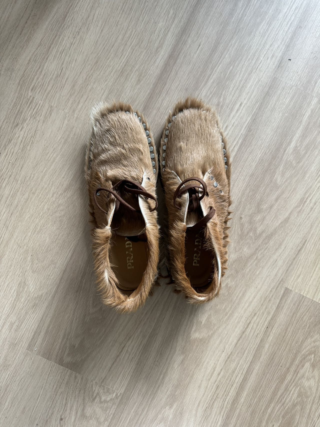 Prada Prada Pony Fur Lace-up Shoes Beige Size US 11 / EU 44 - 6 Thumbnail
