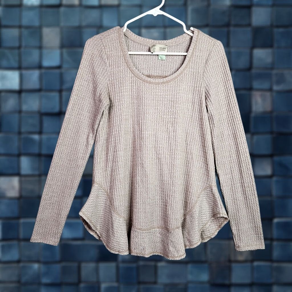 Anthropologie Anthropologie Saturday Sunday Women XS Waffle Knit Peplum Top Beige Size XS / US 0-2 / IT 36-38 - 1 Thumbnail