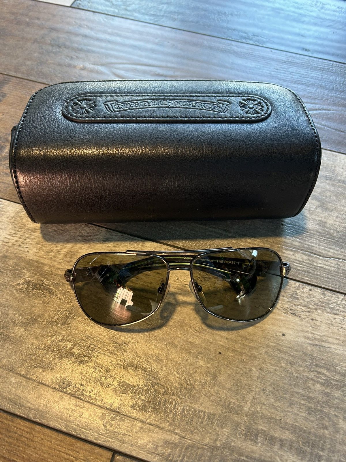 image of Chrome Hearts ‘The Beast I’ Green Aviator Sunglasses, Men's