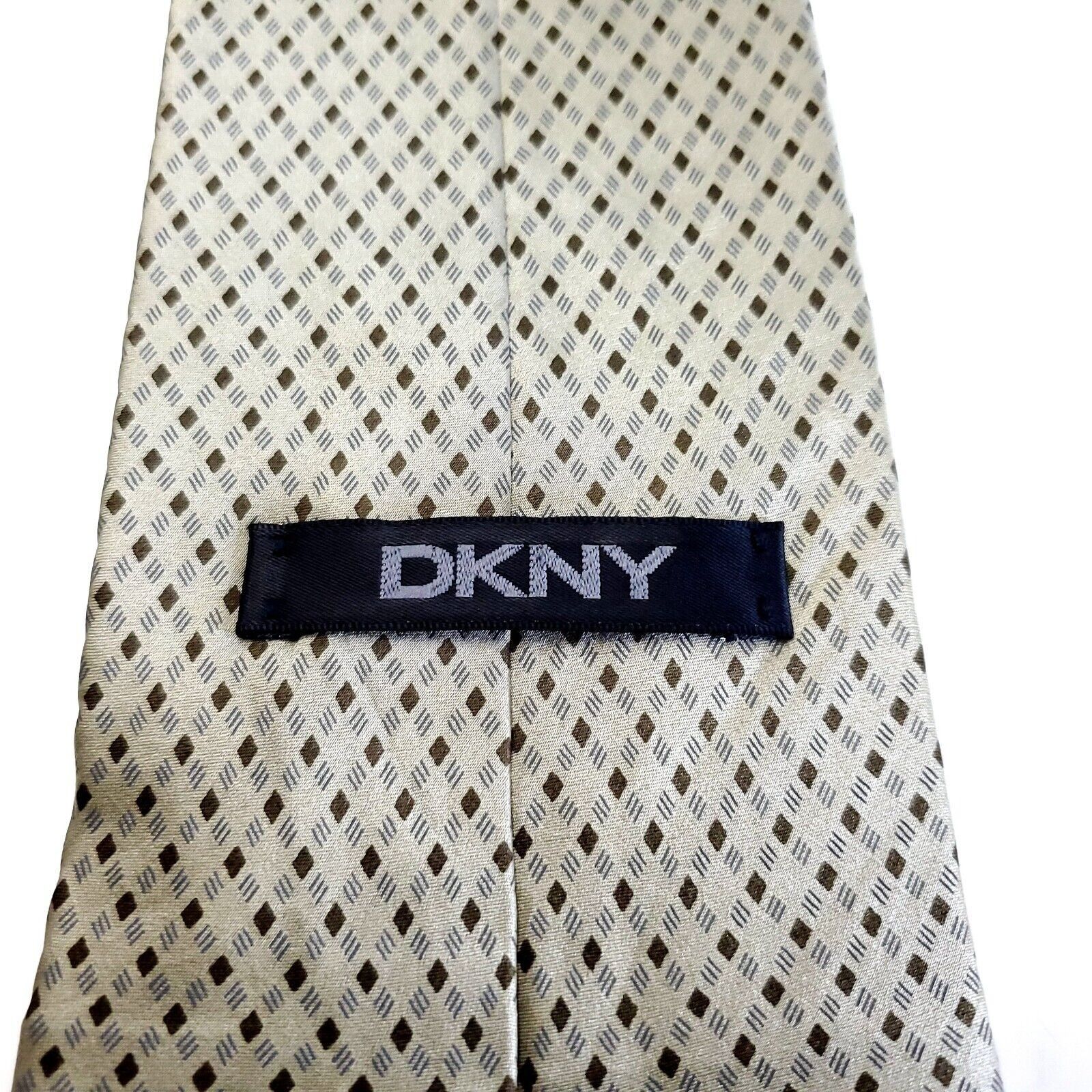 DKNY DKNY Brown Geometric Print Wide Silk Tie Size ONE SIZE - 3 Thumbnail