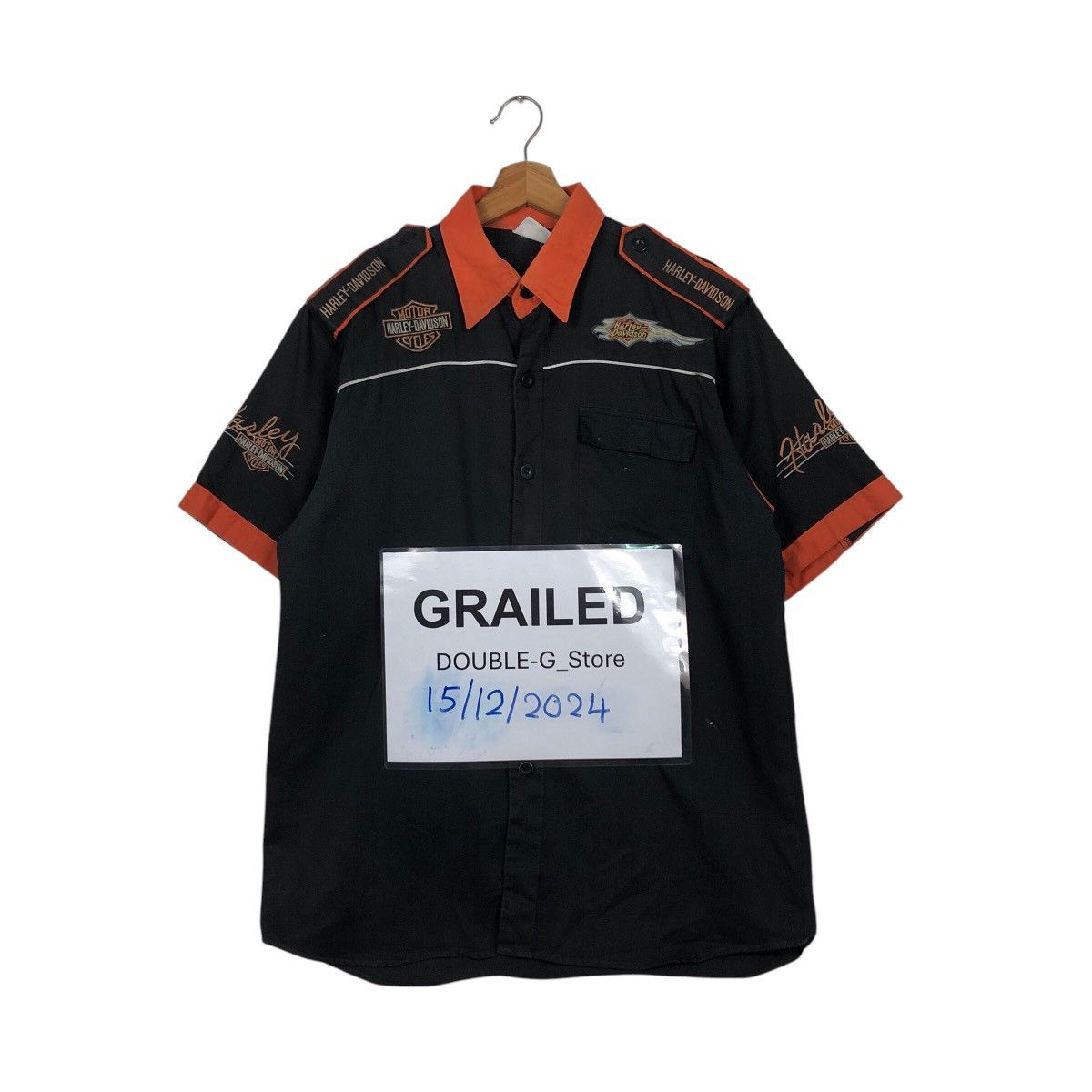 Harley Davidson 📌Vintage Work Shirt Bowling Racing Harley Davidson Big Logo Size US L / EU 52-54 / 3 - 1 Thumbnail