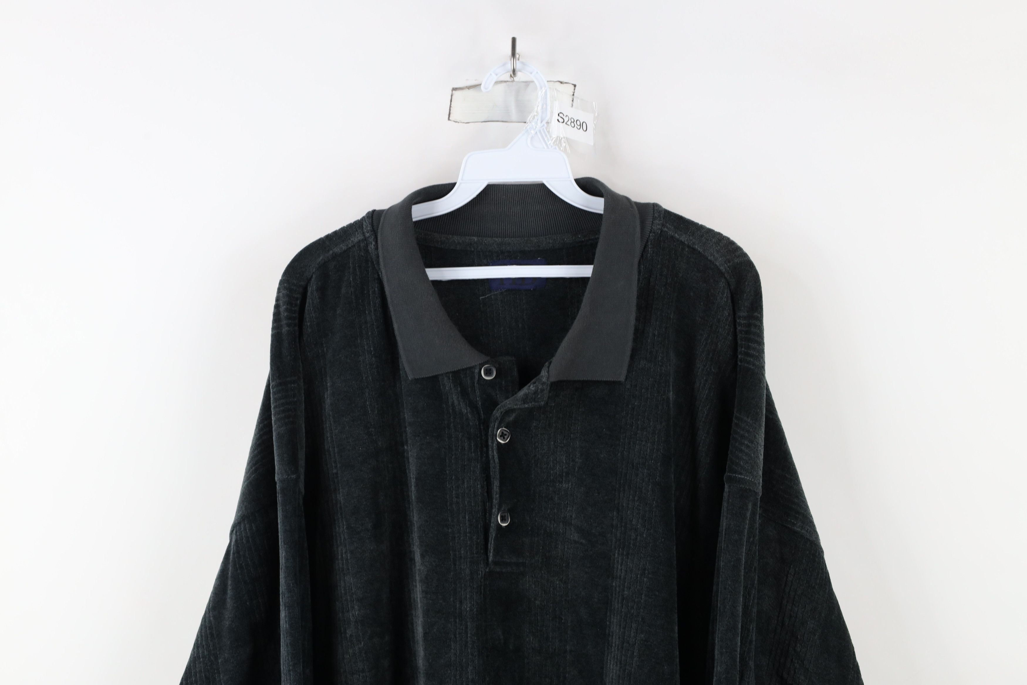 Vintage Vinage 90s Streetwear Velour Pullover Polo Shirt Gray Size US XXL / EU 58 / 5 - 2 Thumbnail