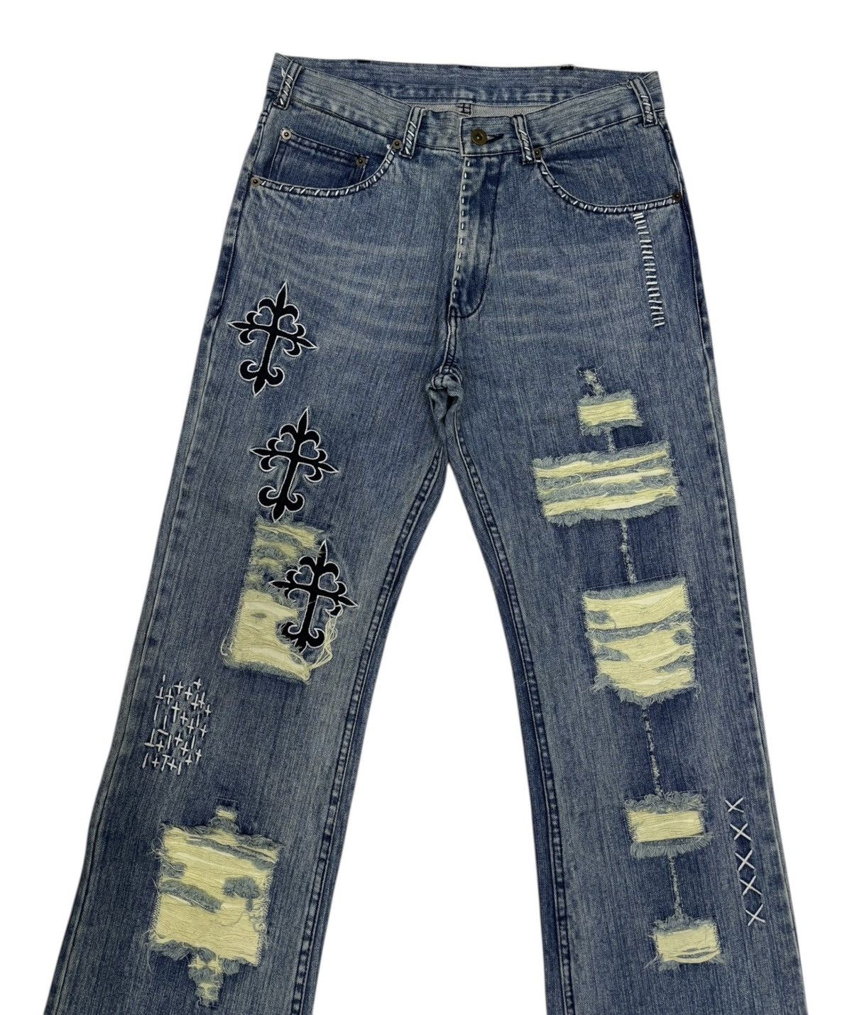 Yasuyuki Ishii × Yoshiyuki Konishi YOSHIYUKI KONISHI CROSS FLARE DENIM CUSTOM JEANS Size US 30 / EU 46 - 4 Thumbnail