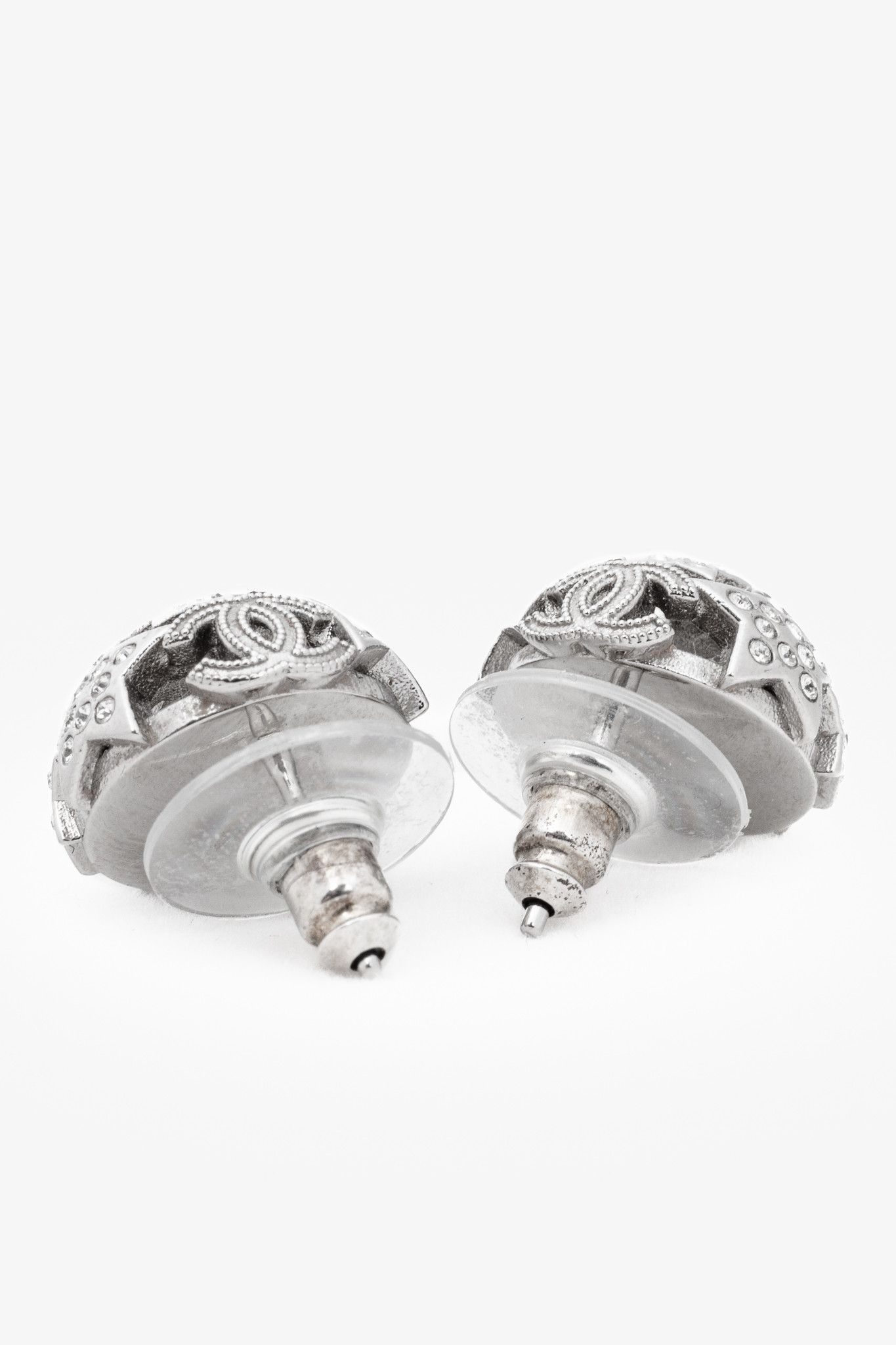 Chanel Chanel B25 Silver-Tone Crystal Star Domed Stud Earrings Size ONE SIZE - 2 Thumbnail