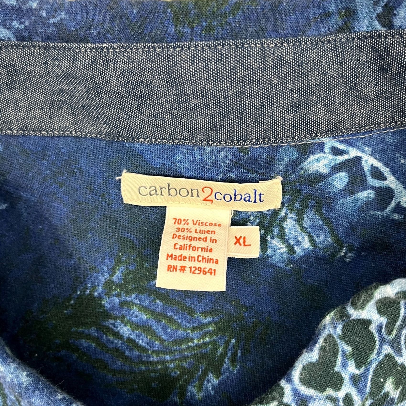 Carbon2Cobalt VINTAGE Carbon 2 Cobalt Shirt Mens XL Blue Green Hawaiian Tropical Vacation Linen Blend Size US XL / EU 56 / 4 - 3 Thumbnail