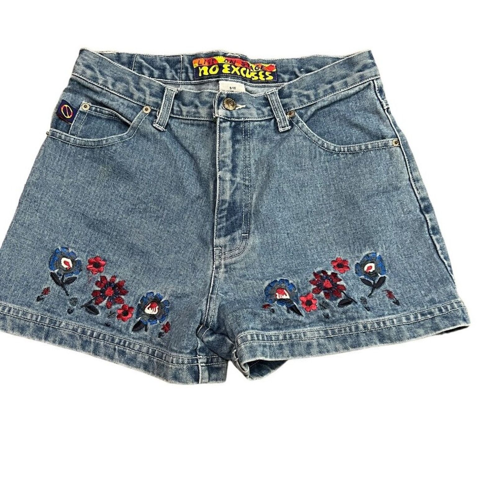 Vintage No Excuses High Rise Denim Jean Shorts Embroidered