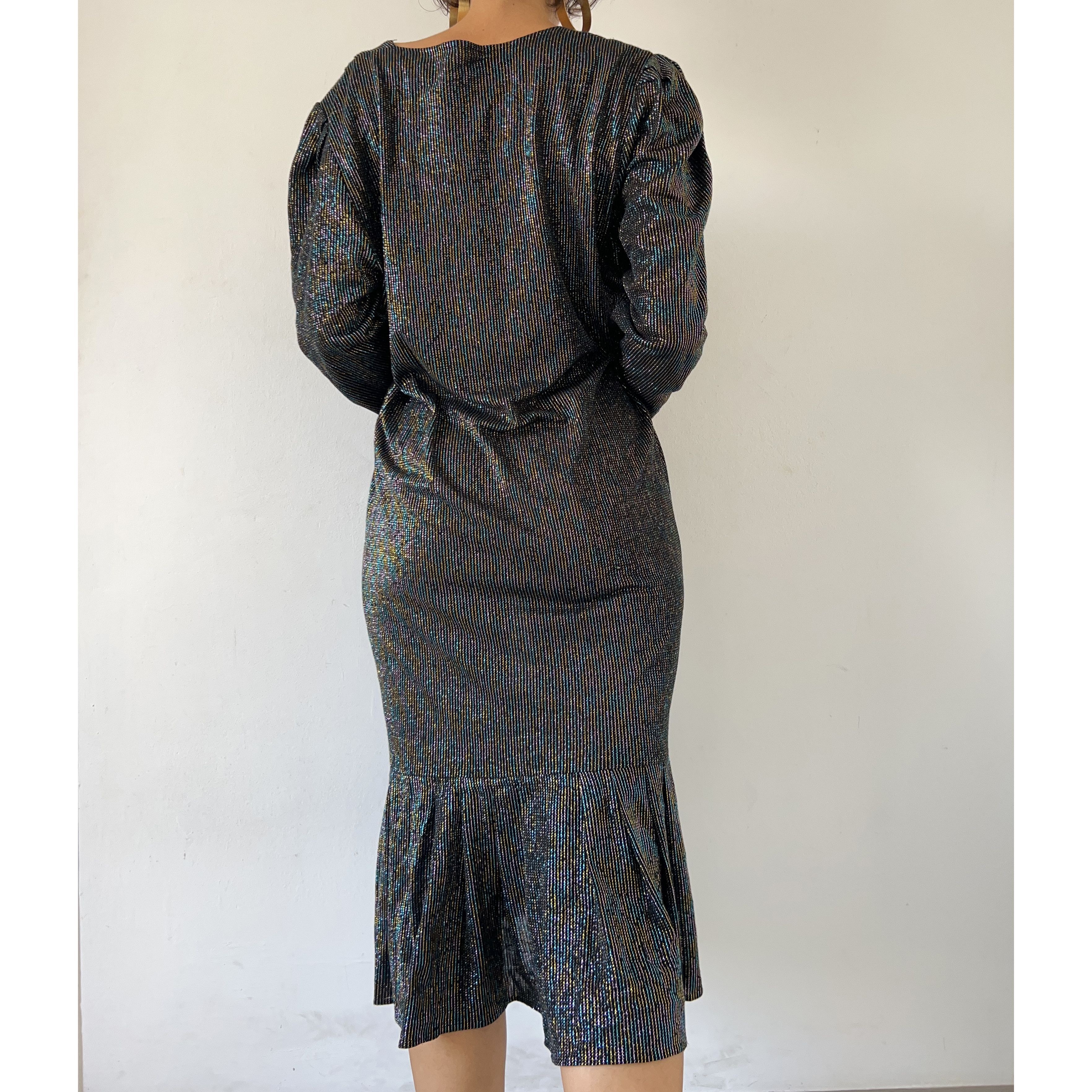 Vintage 80s Black Shimmer Party Dress Size XL / US 12-14 / IT 48-50 - 2 Thumbnail