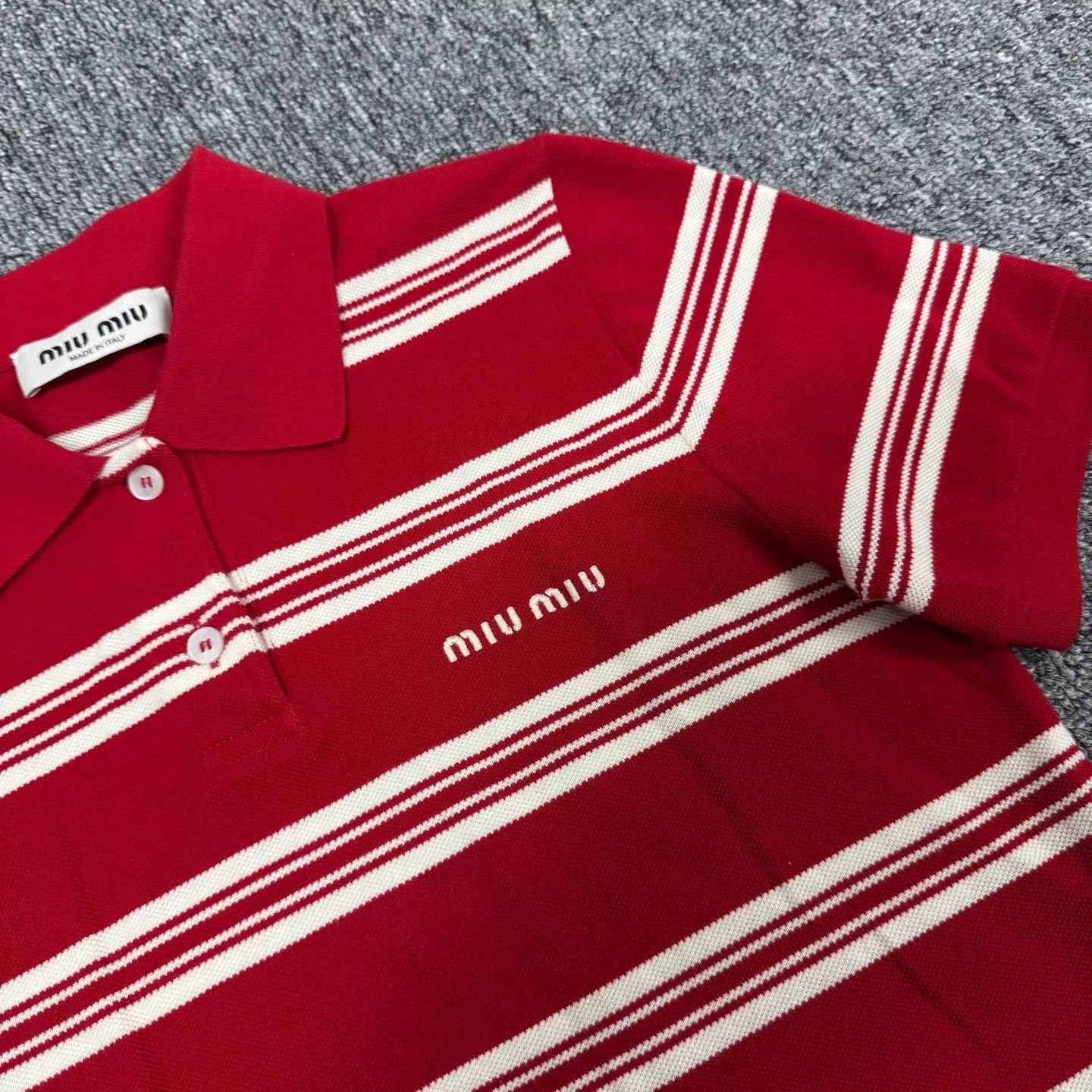 Miu Miu MIU MIU Embroidered Logo Red & White Striped Polo XS 99 New Size XS / US 0-2 / IT 36-38 - 4 Thumbnail