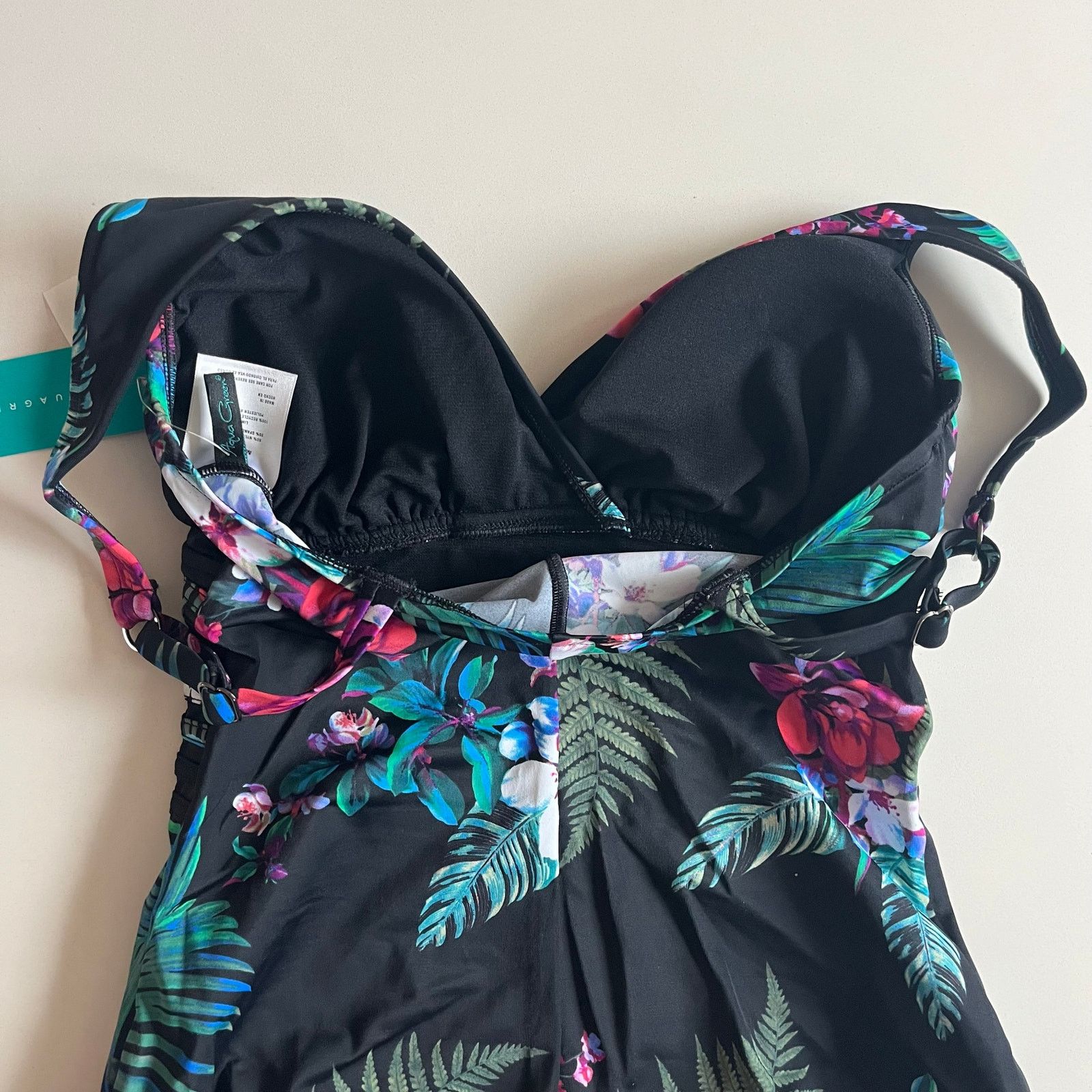 Unknown London AQUA GREEN NWT One Piece Swimsuit, Floral Medium Size ONE SIZE - 12 Thumbnail