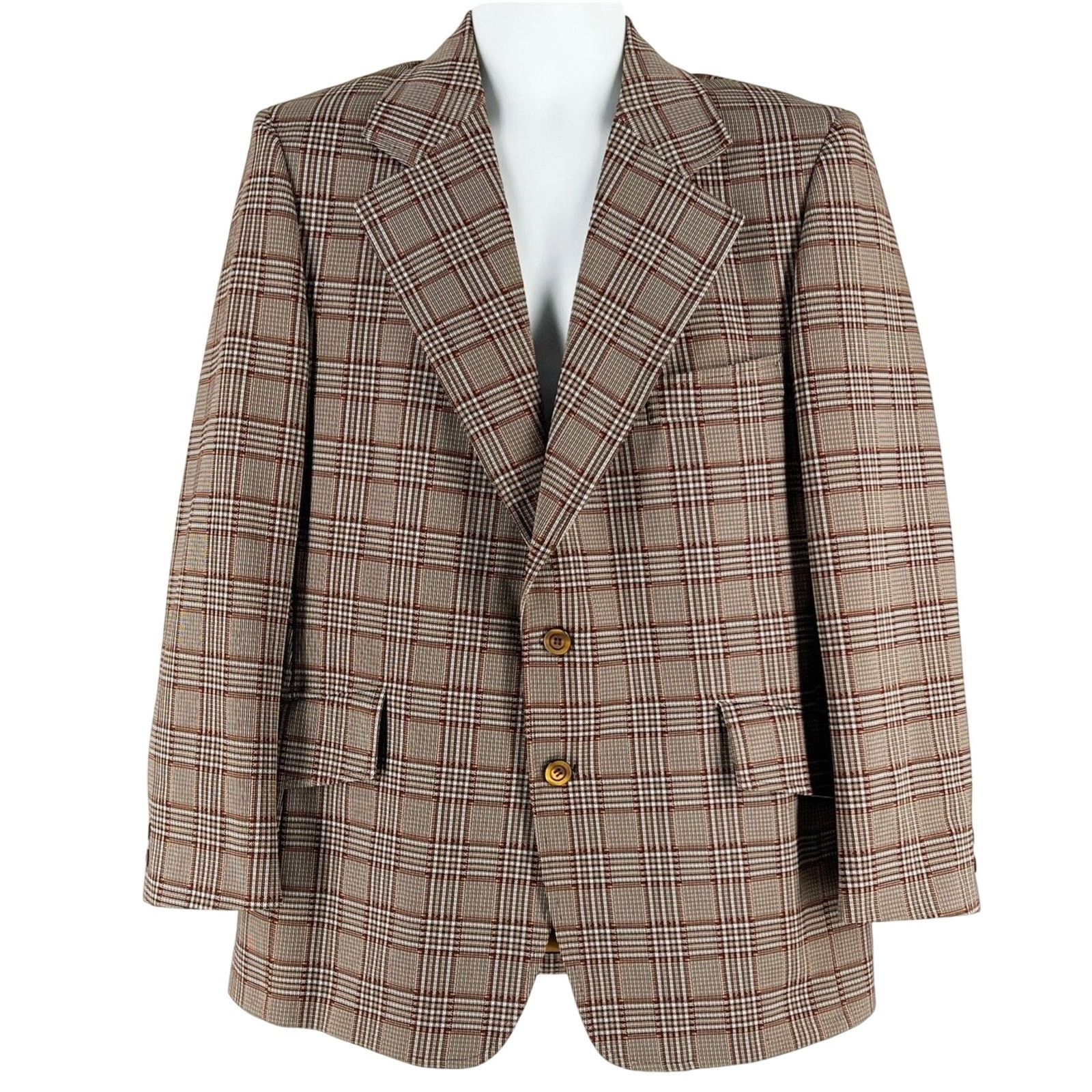 Vintage 70s brown plaid sports coat blazer by Curlee 1970s vintage Size 40R - 1 Thumbnail