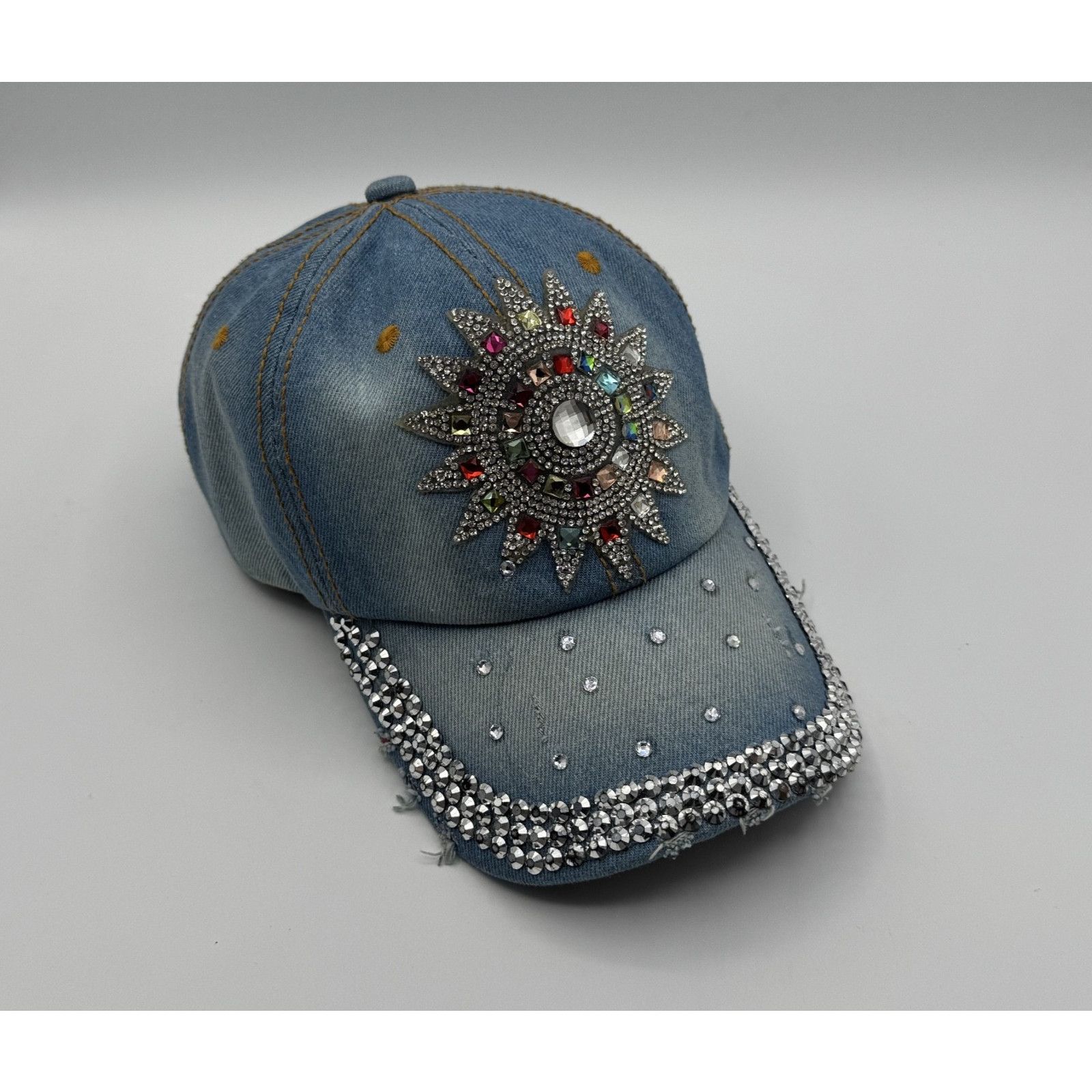 Other Bedazzled Denim Rhinestone Cap Adjustable Strap Hat Size ONE SIZE - 5 Thumbnail