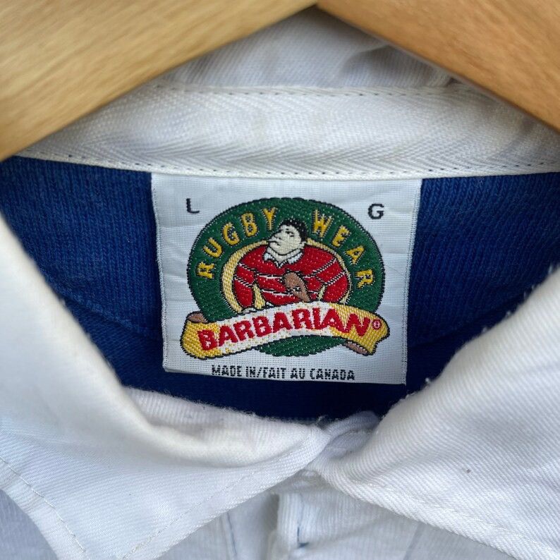 Barbarian × Rugby Ralph Lauren × Vintage Vintage 90s Barbarian Rugby Wear Striped Long Sleeve Shirt Size US L / EU 52-54 / 3 - 6 Thumbnail