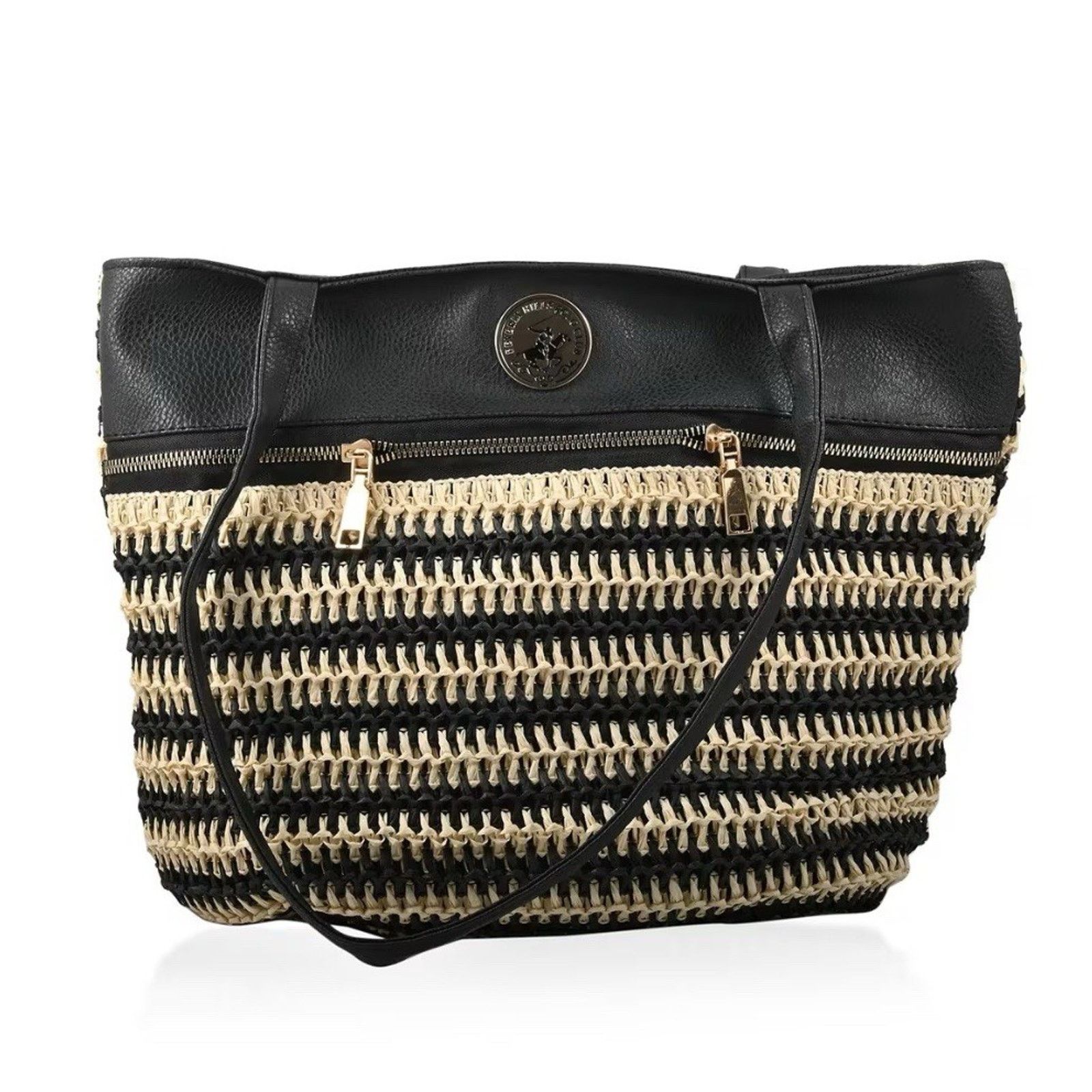 Beverly Hills Polo Club Beverly Hills Polo Club Tan & Black Woven Tote Size ONE SIZE - 2 Thumbnail